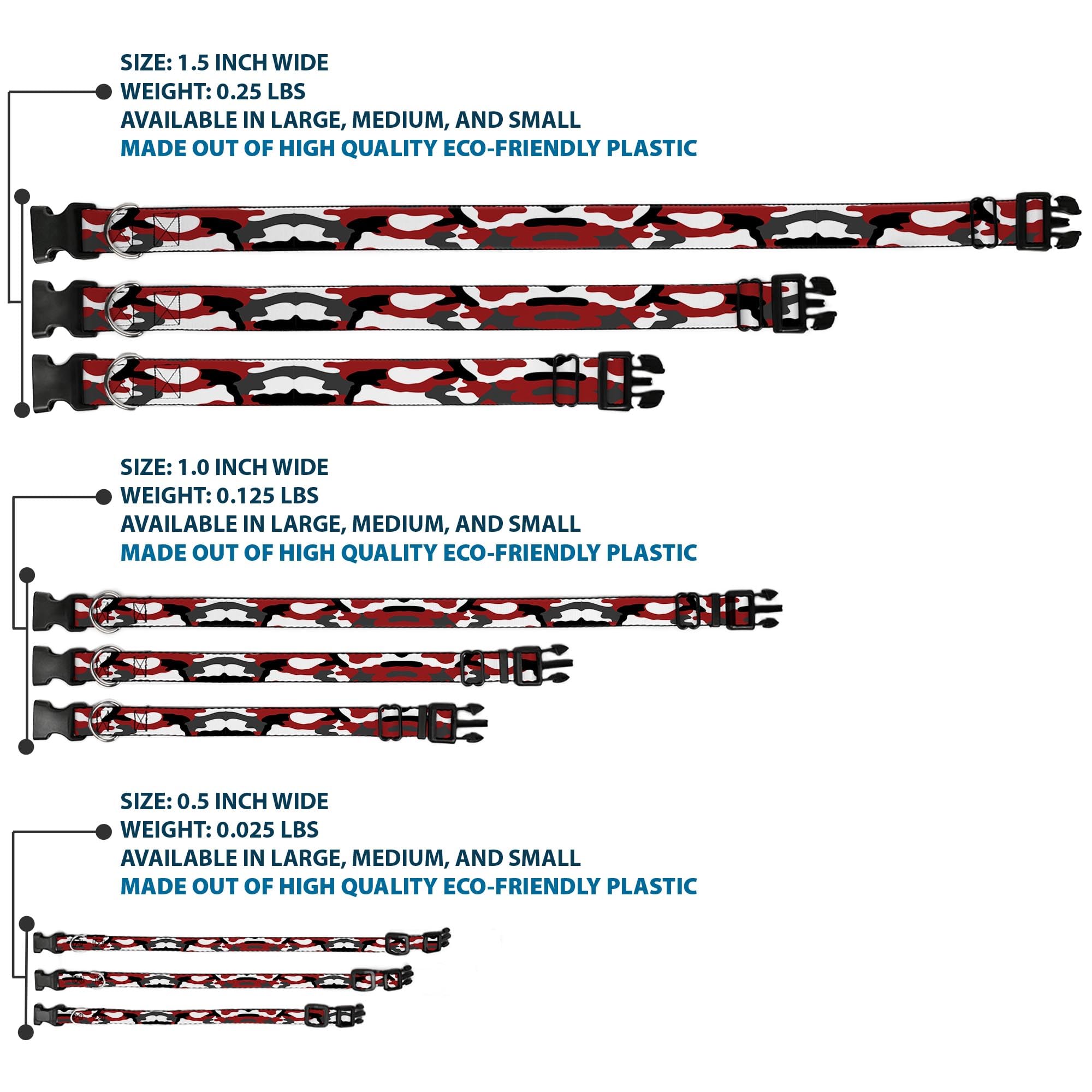 Buckle-Down Dog Collar Plastic Clip Camo Red Black Gray White 11 To 17 Inches 1.0 Inch Wide