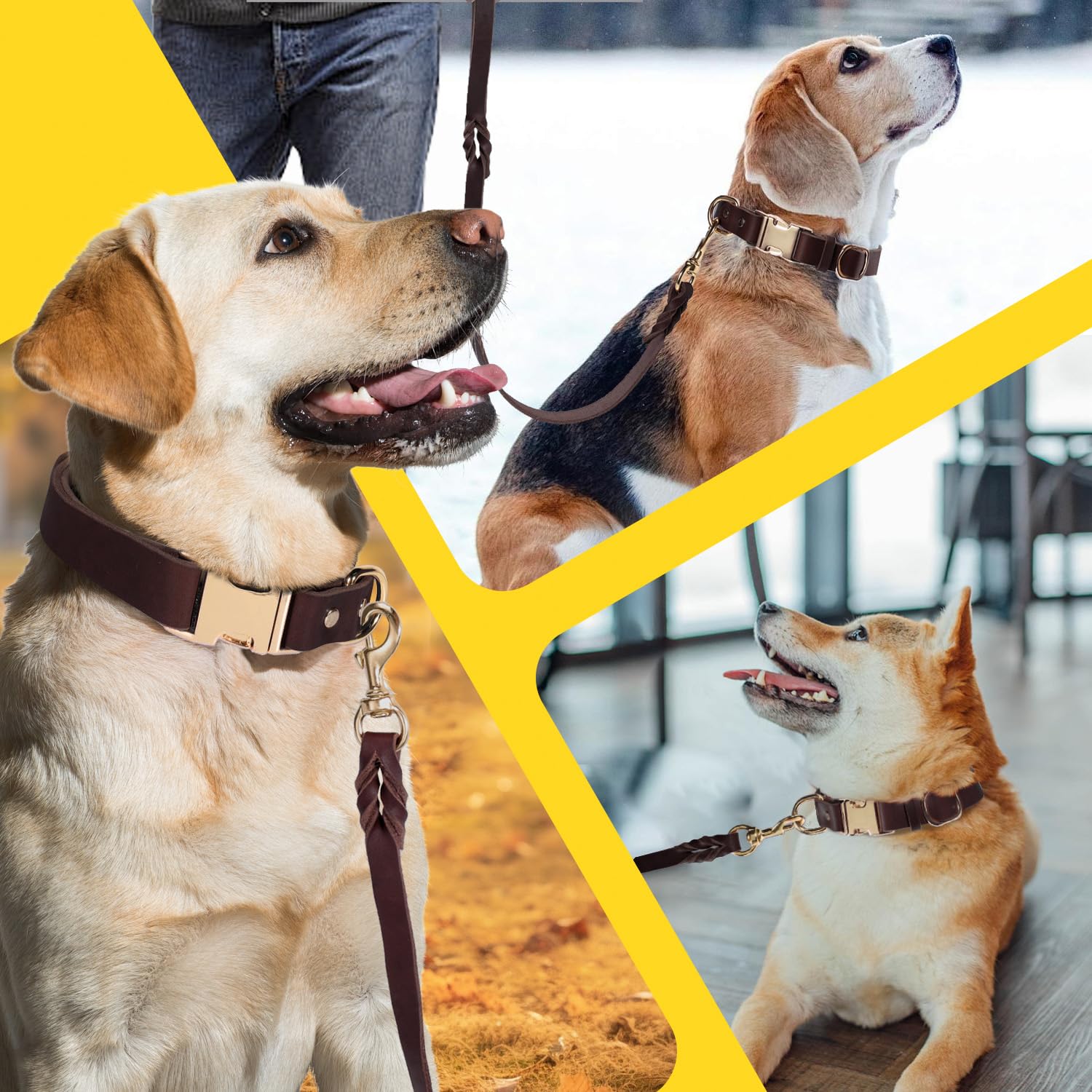 Lwbmg 5Ft Leather Dog Collar And Leash Set, Heavy Duty Dog Leash And Collar With Metal Buckle,Adjustable Pet Lead And Collar Set