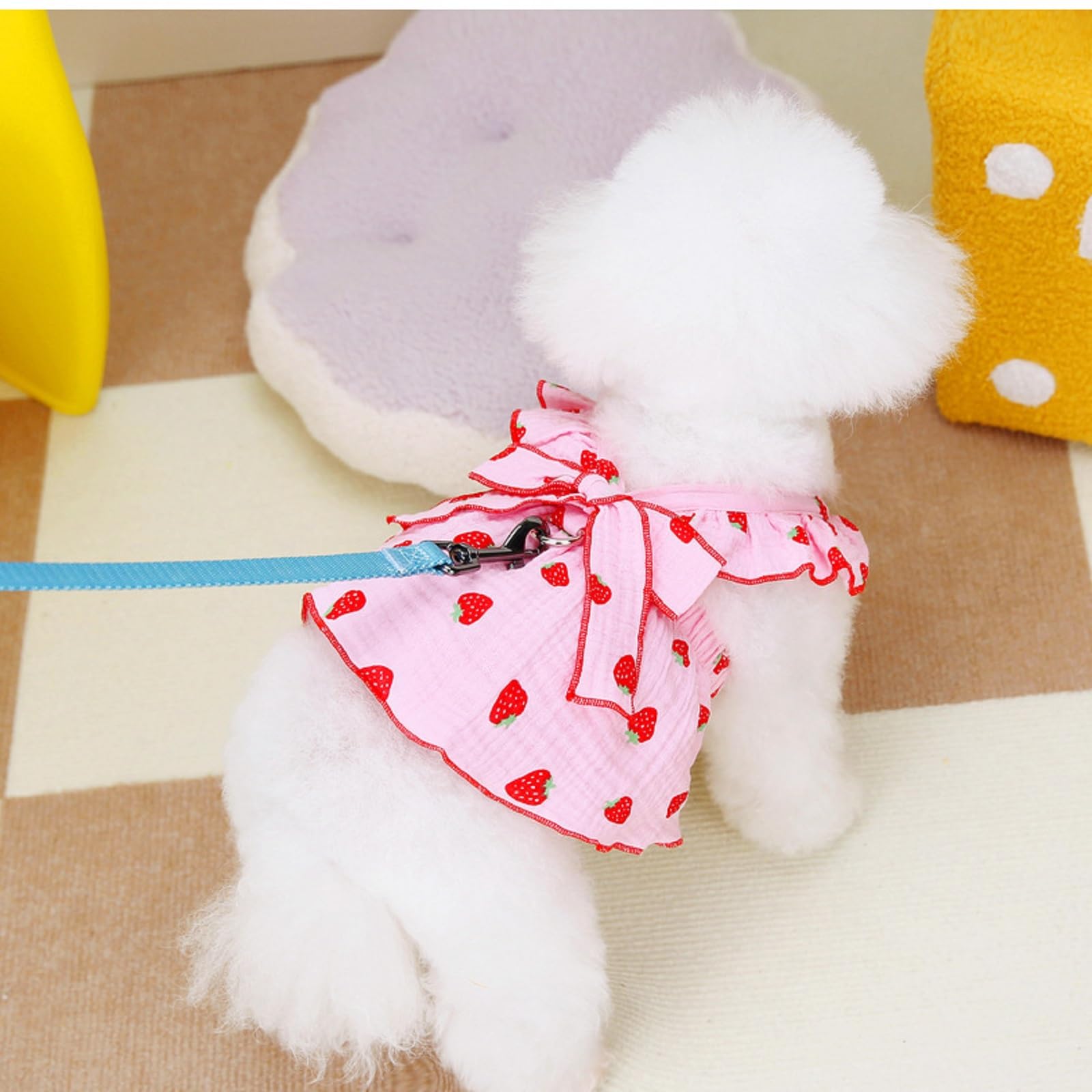 Kunyeah Girl Dog Dresses Pet Strawberries Princess Dress Summer Sleeveless Puppy Clothes Cat Bow Decor Costume With Leash Ring B