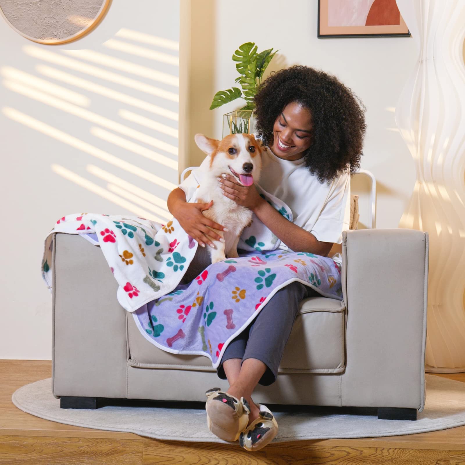 1 Pack 6 Blankets Dog Cat Soft Fluffy Fleece Pet Blanket Warm Cute Print Design Puppy Kitten Blanket Doggy Bone Medium(30X20)