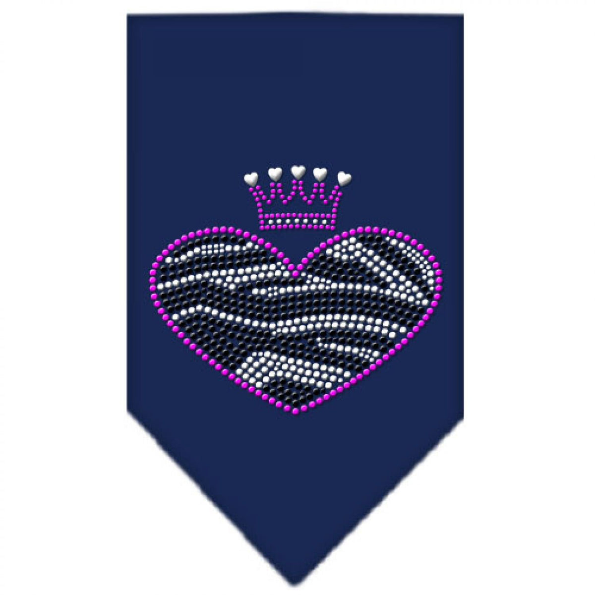 Pet and Dog Bandana Rhinestone, &quot;Zebra Heart&quot; Navy Blue Small
