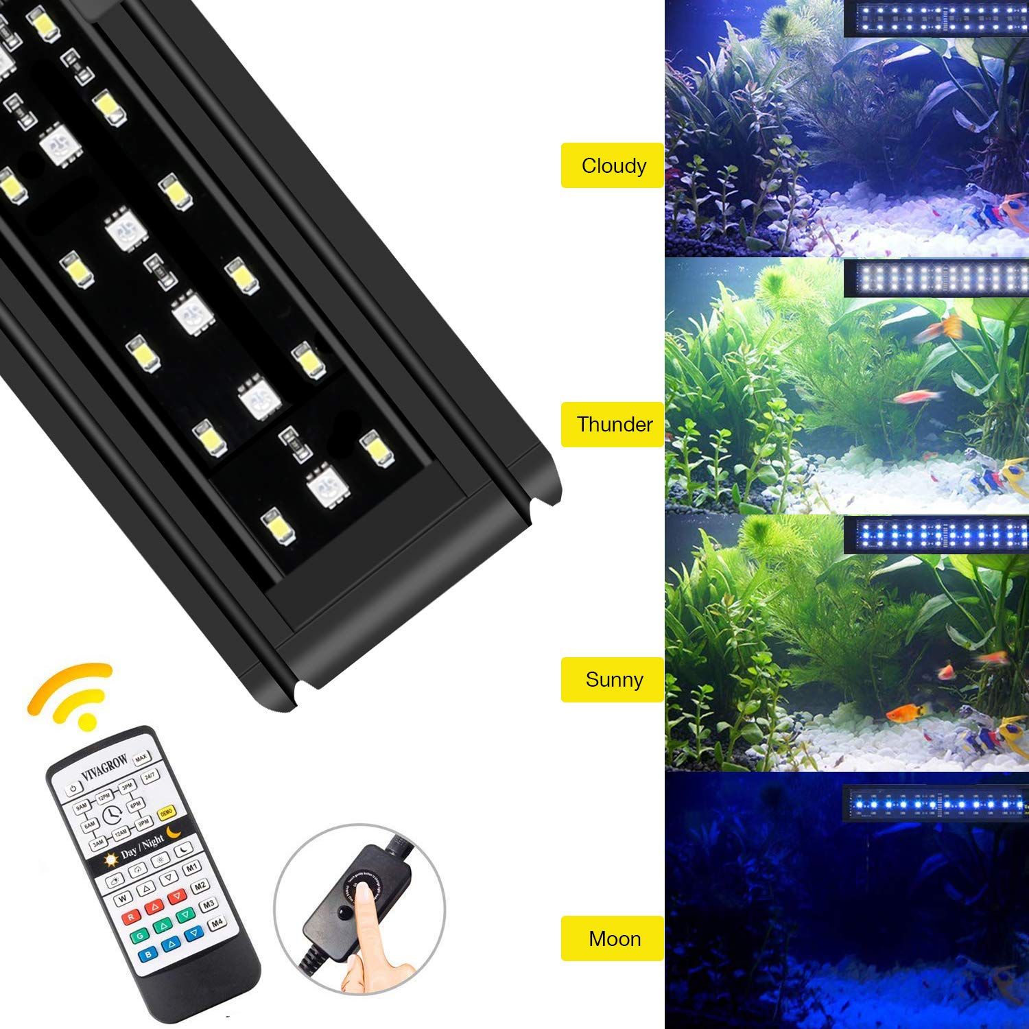 Ireenuo Aquarium Led Light, Full Spectrum Fish Tank Clip On Light With Remote, Color Changing Lighting For Reef Coral Aquatic Plants And Fish Keeping (16W(20.4 Inch))
