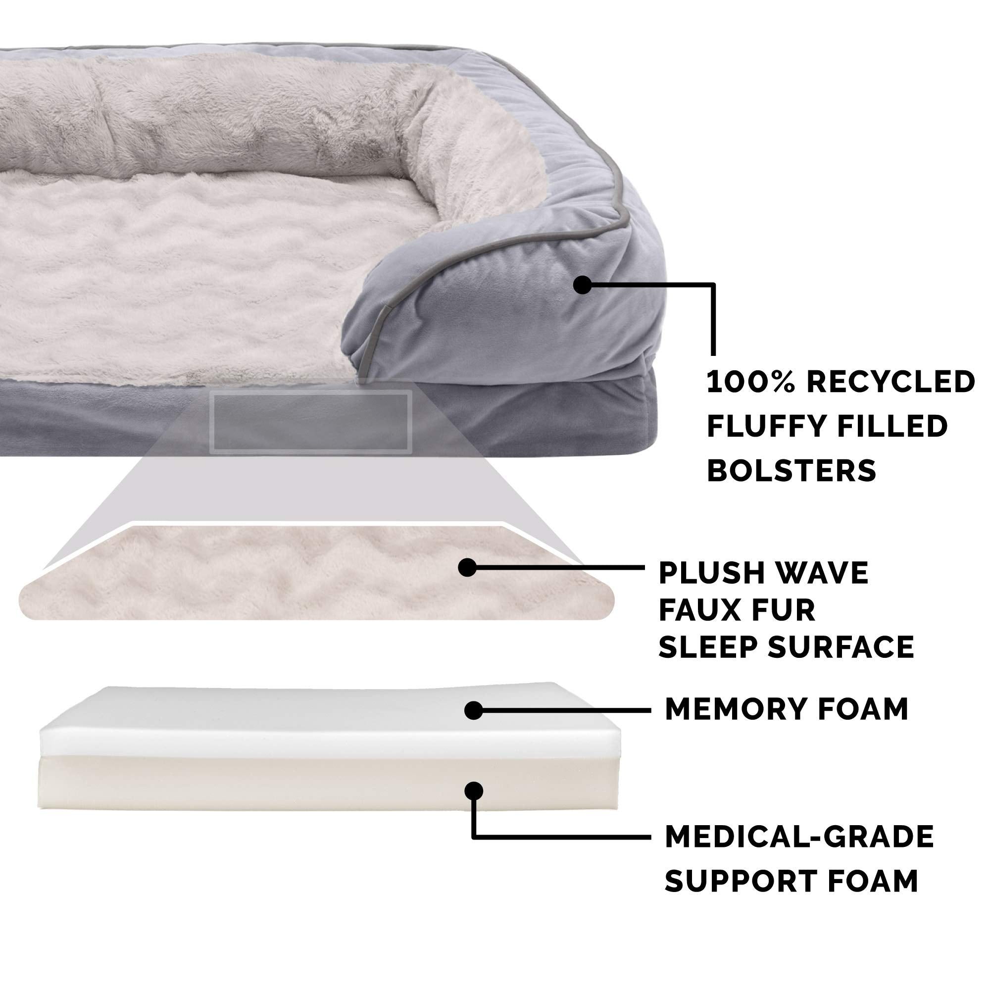 Furhaven Memory Foam Dog Bed for Large Dogs w/ Removable Bolsters & Washable Cover, For Dogs Up to 125 lbs - Plush & Velvet Wave