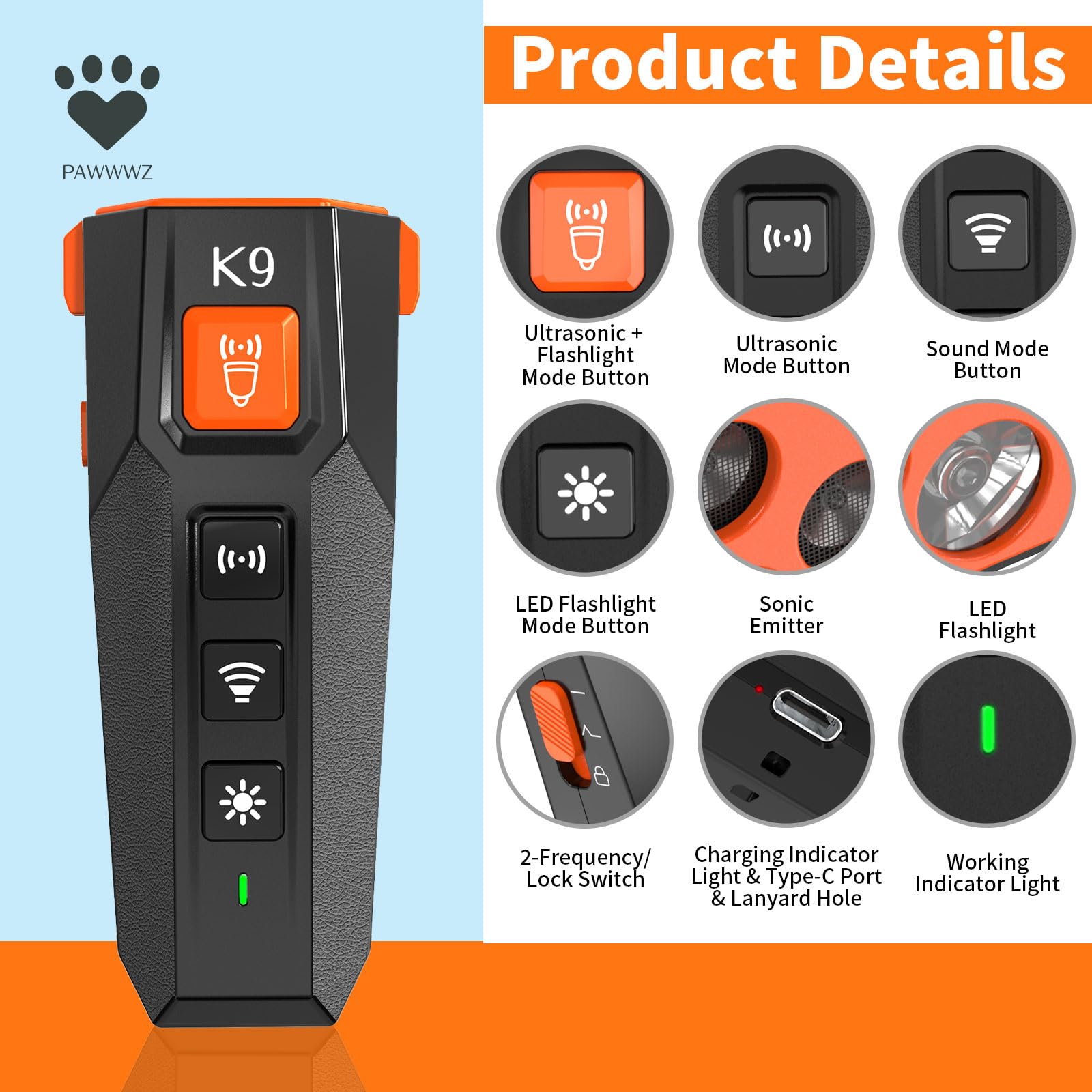 Pawwwz K9 Dog Bark Deterrent - Safe & Effective Ultrasonic Anti-Bark Device For Dogs, Non-Harmful, No Shock, Humane Training Too