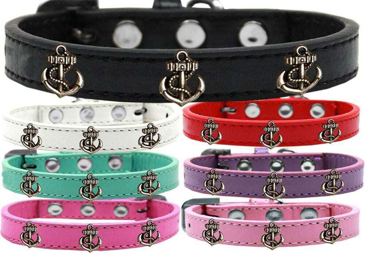 Dog, Puppy & Pet Widget Fashion Collar, Bronze Anchor Bright Pink 16