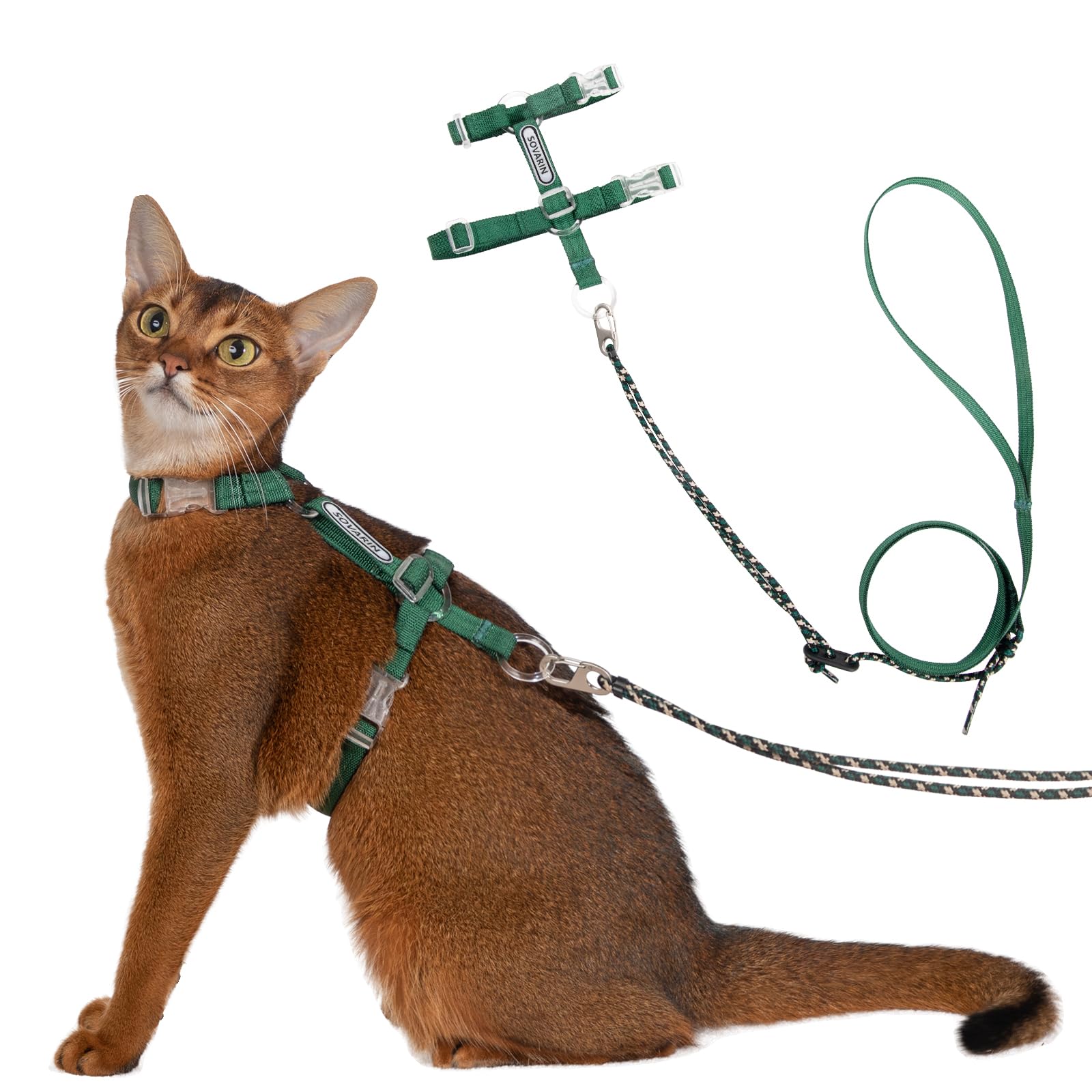 Sovarin Cat Harness and Leash Set - Green Lightweight Soft Kitten Harness Escape Proof, Adjustable Travel Pet Harness for Walkin