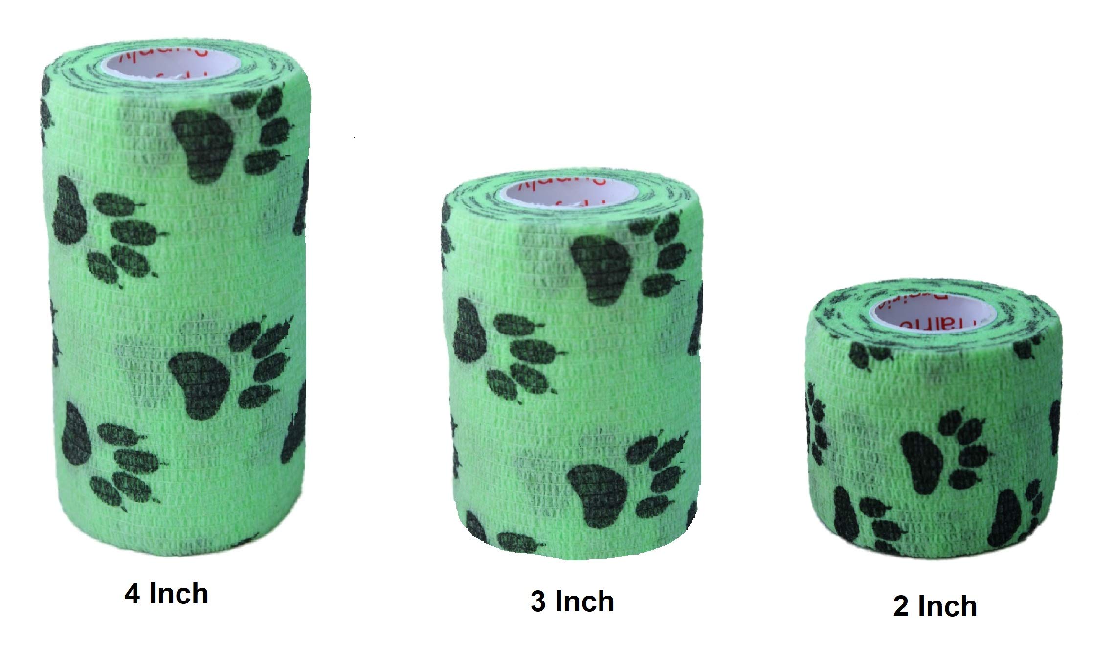 Vet Wrap Wrap Tape (Green with Paw Prints) (2 Pack) (3 Inch x 15 feet) Self Adhesive Adherent Adhering Cohesive Flex Self Stick