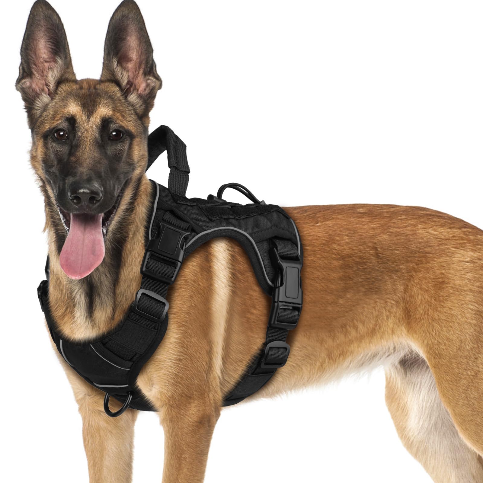 Wingoin Black Tactical Dog Harness For Medium Small Dogs No Pull Adjustable Reflective Military Pet Harness With Easy Control Handle With Hook & Loop Panels For Walking Hiking Training