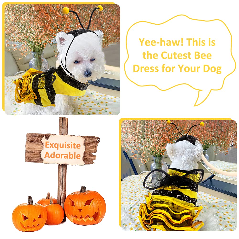 Dog Bee Costume Halloween Costumes For Dogs, Halloween Bee Dog Costume Pet Bumblebee Dress Costume, Dog Bumblebee Costume Funny Pet Halloween Outfit With Cap For Small Medium Dogs Cats