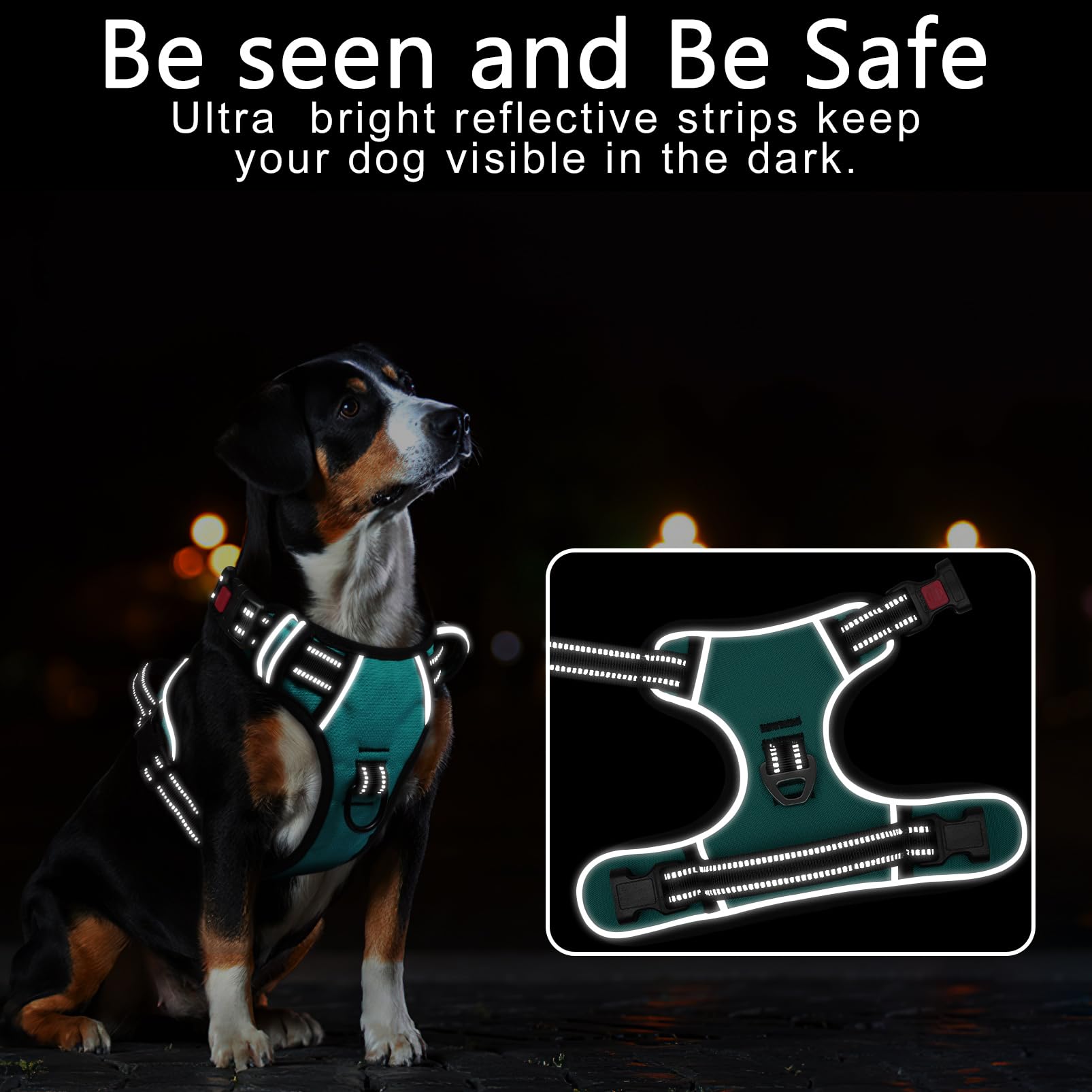 Timos No Pull Dog Harness,No Need Go Over Dogs Head 3 Snap Buckles Reflective Oxford No Choke Puppy Harness With Front & Back 2