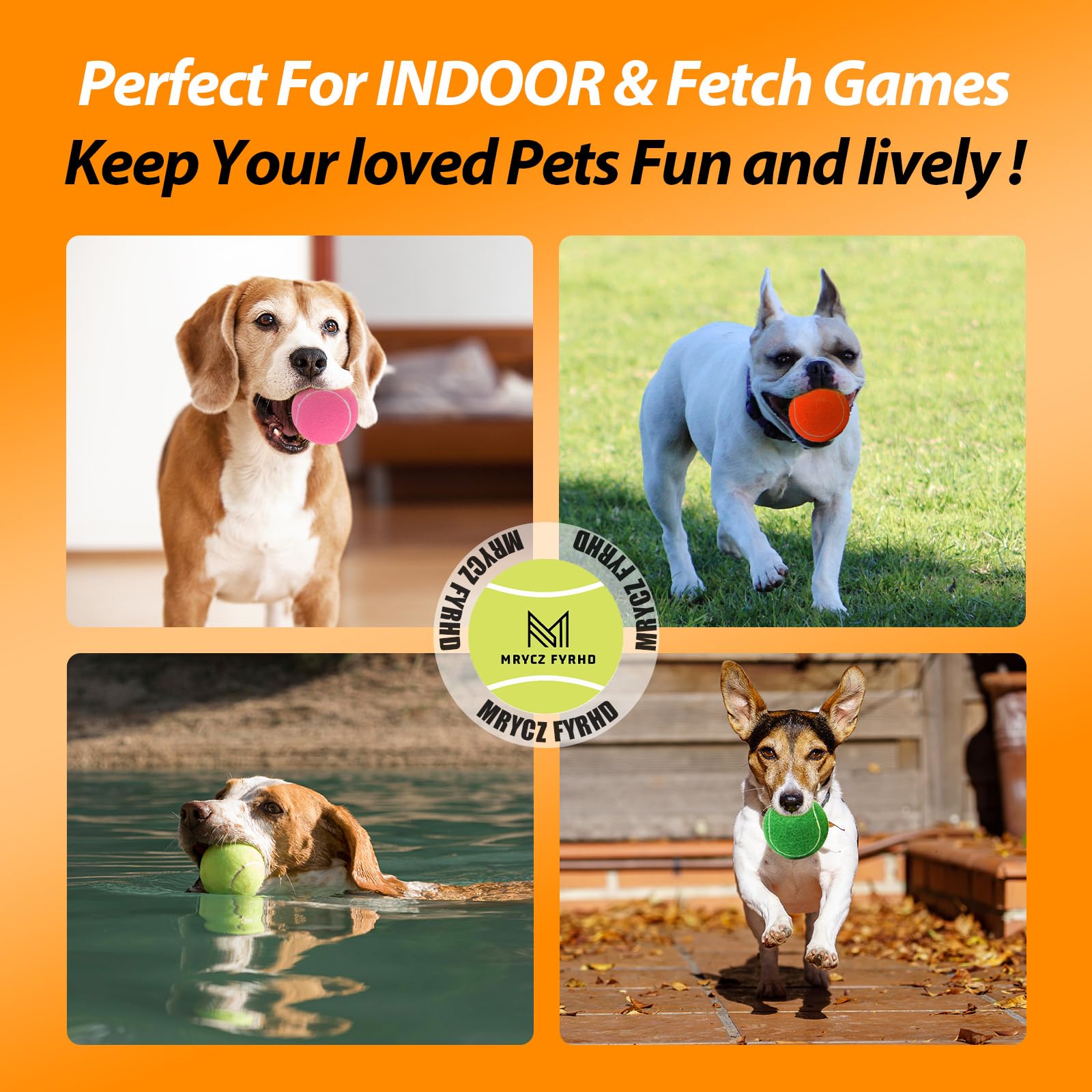 Mrycz Fyrhd Tennis Ball Dog Toys 4 Pack - 4-Inch Durable And Safe Dog Ball, Sound Output From The Large Tennis Balls For Dogs Wi
