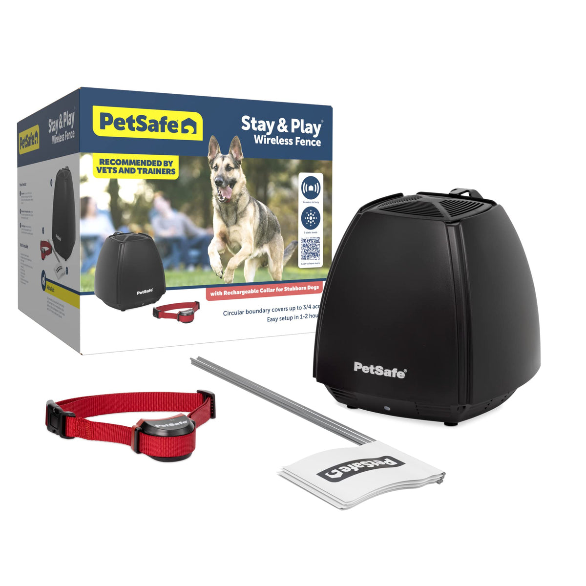 Petsafe Stay & Play Wireless Pet Fence For Stubborn Dogs - No Dig, Circular Boundary, Secure 3/4-Acre Yard, For Dogs 5Lbs+, America'S Safest Wireless Pet Containment System