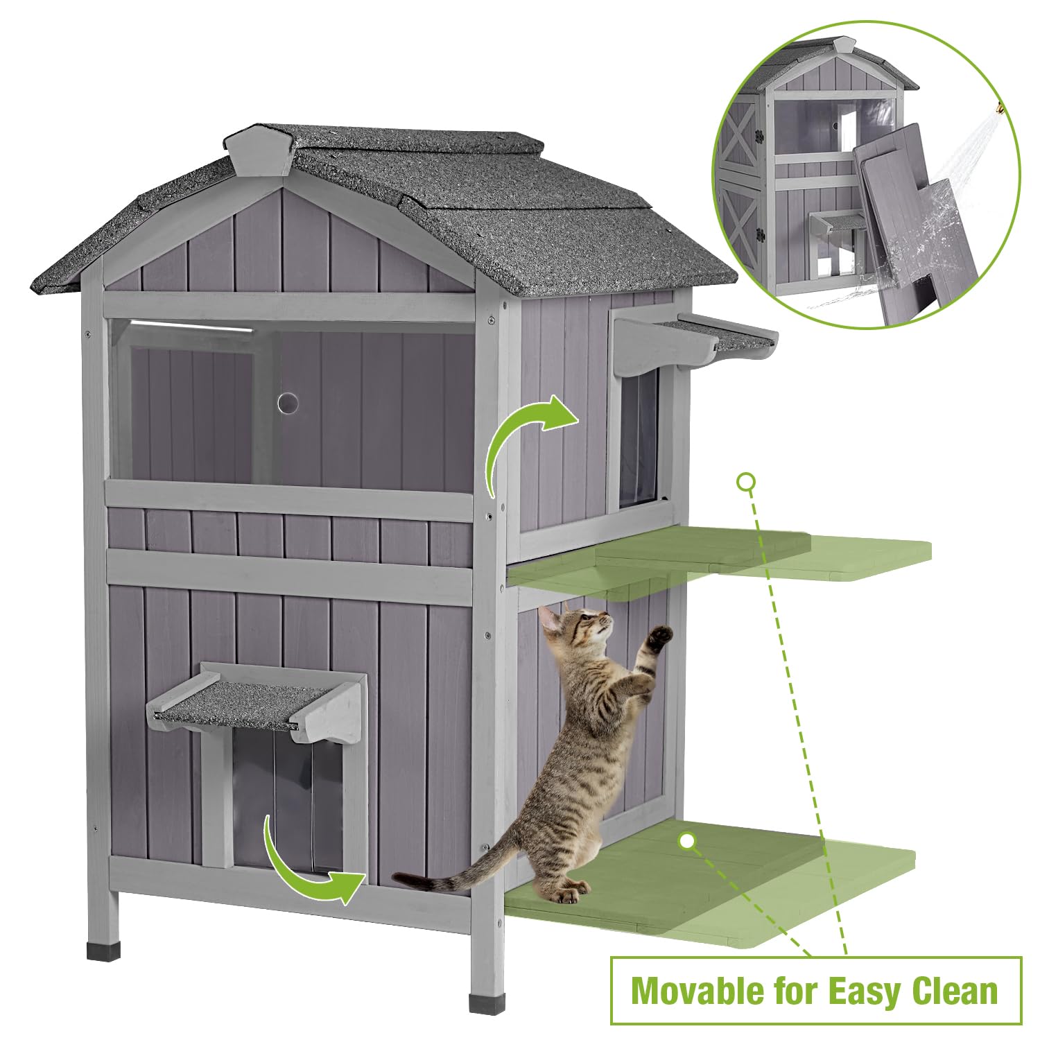 Gutinneen Outdoor Cat House Weatherproof Outside Feral Cat Shelter 2 Story
