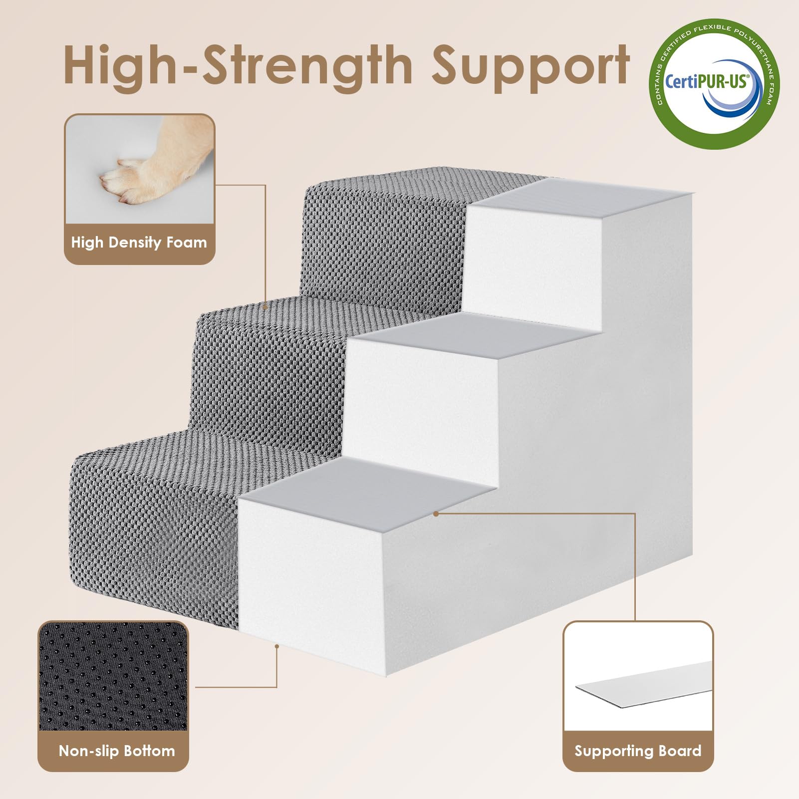 Eheyciga Dog Stairs For Small Dogs 16.5   H, 3-Step Extra Wide Dog Steps For Couch Sofa And Chair, Pet Steps For Small Dogs And