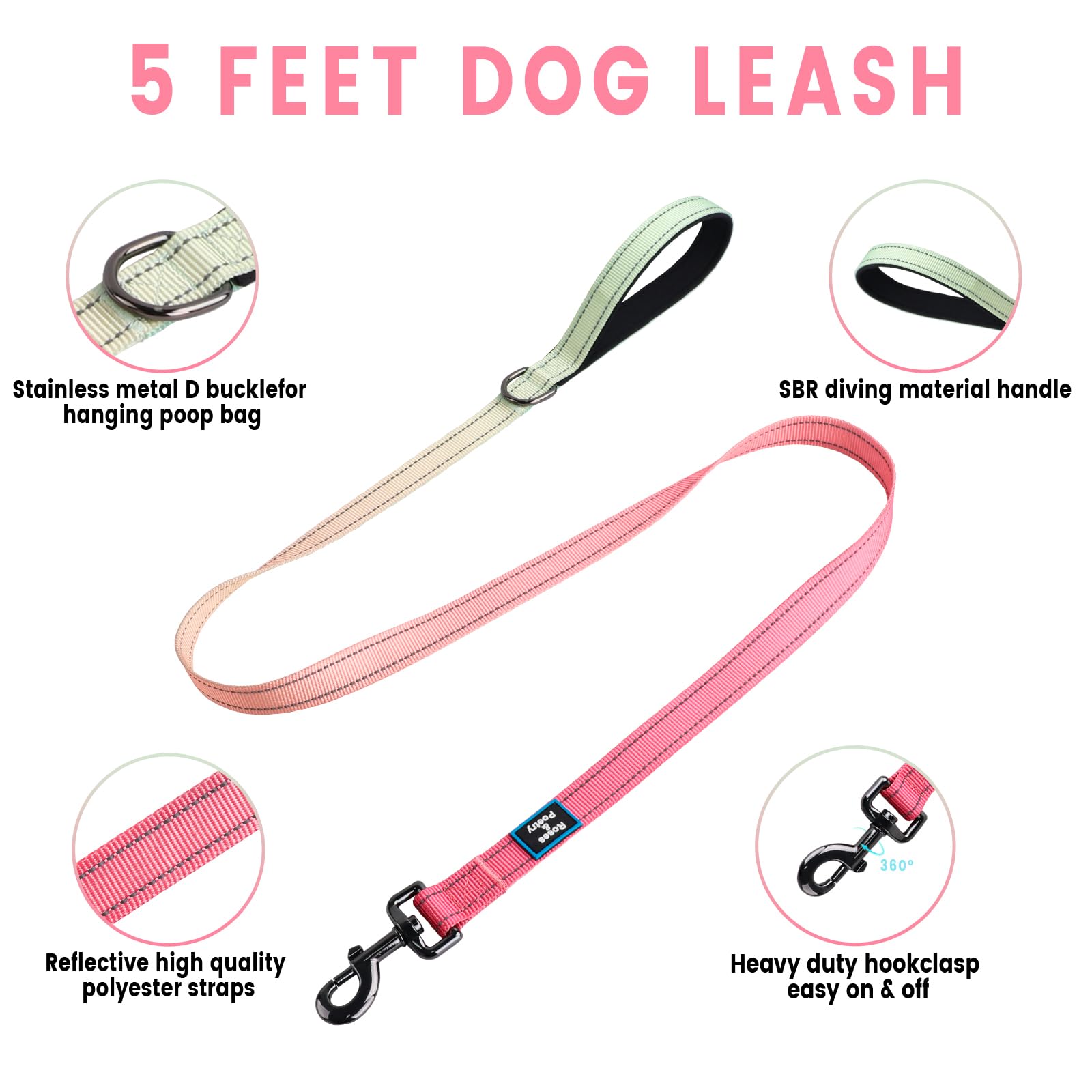 Roses&Poetry Puppy Dog Harness And Leash Set, No Pull Dog Harness Adjustable Reflective, Dog Halter Harnesses Comfort Padded Han
