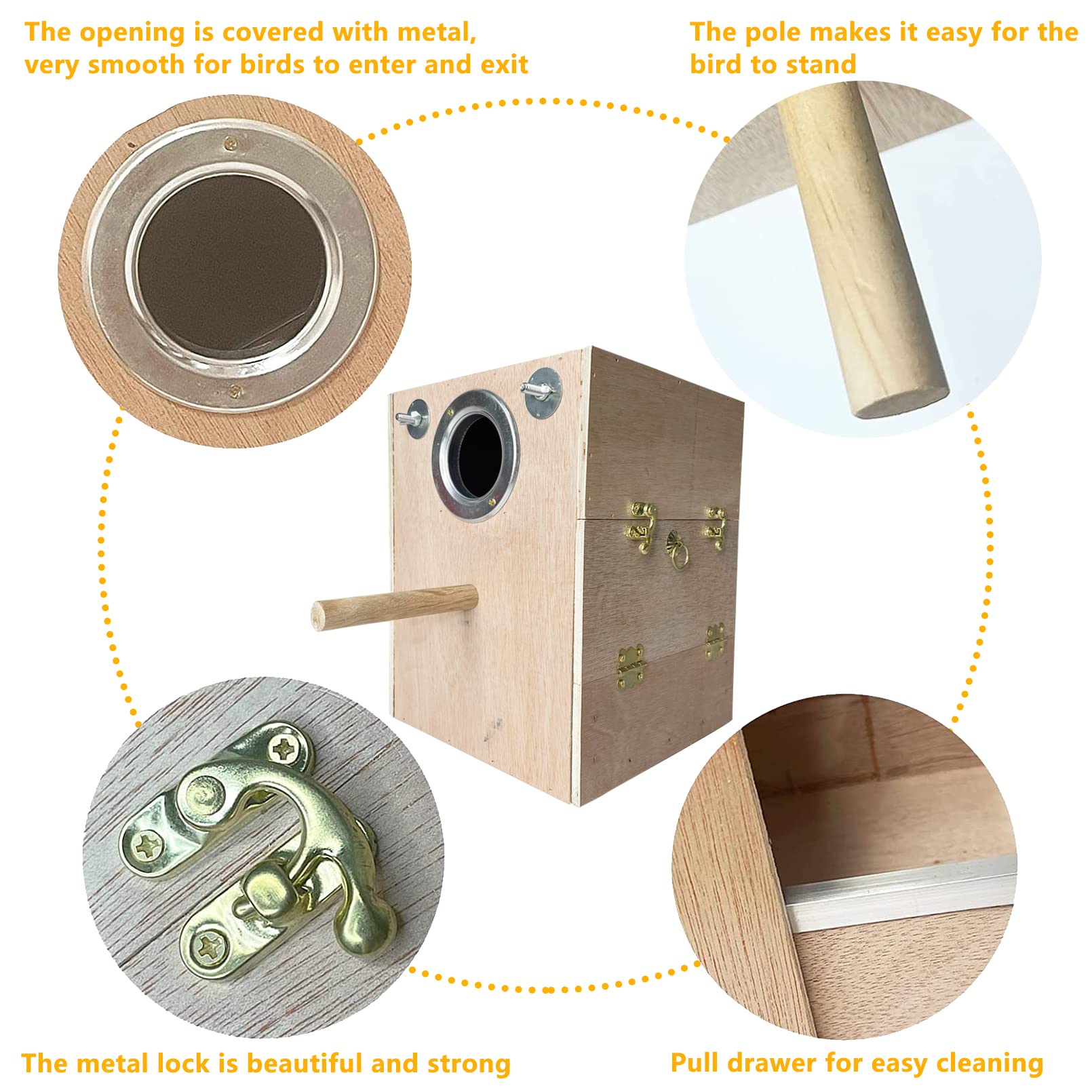 Kathson Parakeet Nesting Box Wooden Bird Breeding Nest Parrots Mating House Wood Bird Aviary Budgie Cage Accessories For Cockatiel Finch Lovebirds Conure