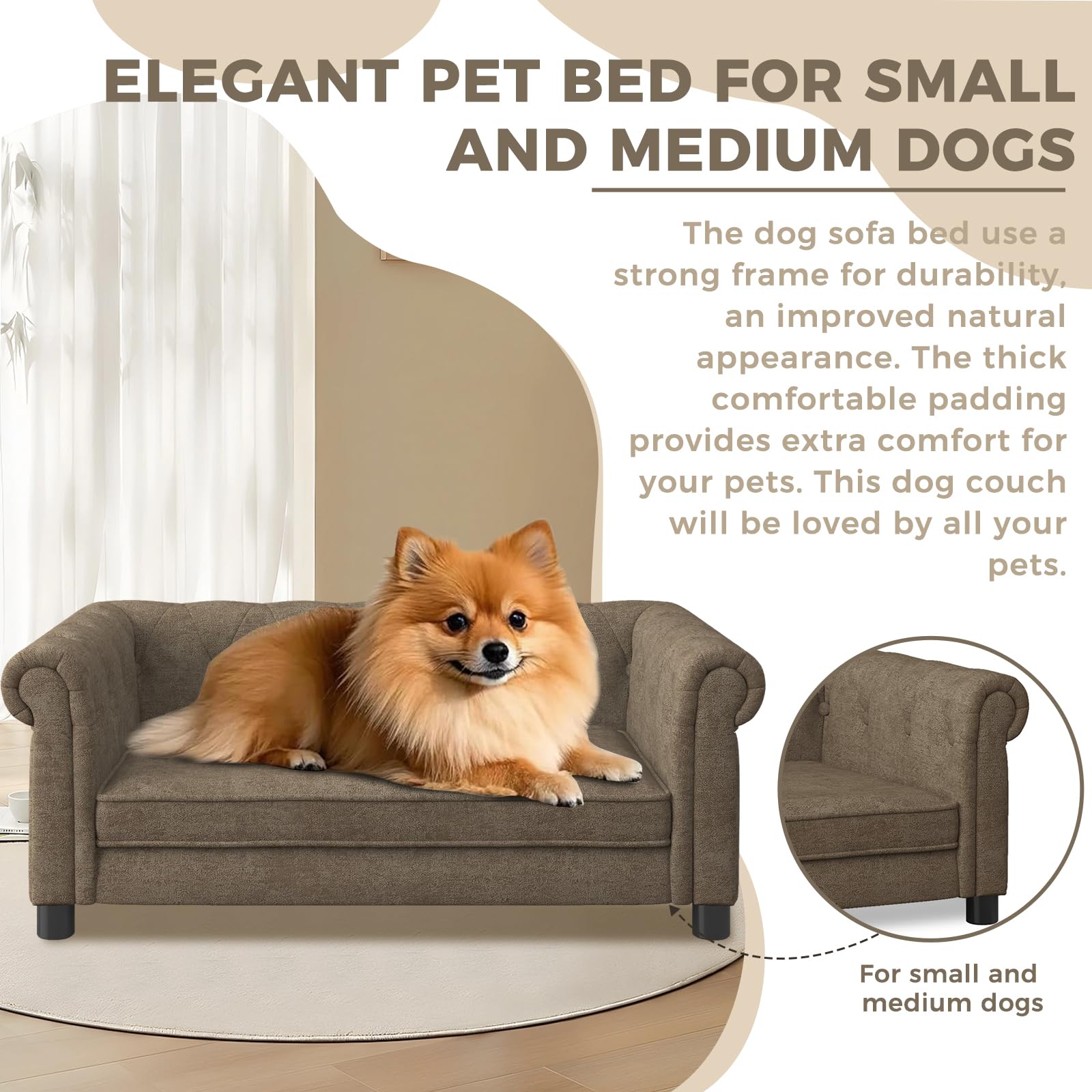 Xungsun Couch For Medium Dogs Up To 50 Lbs, 29 W Memory Foam Pet Sofa With Dry Cleanable Fabric, Elevated Pet Couch Bed With L