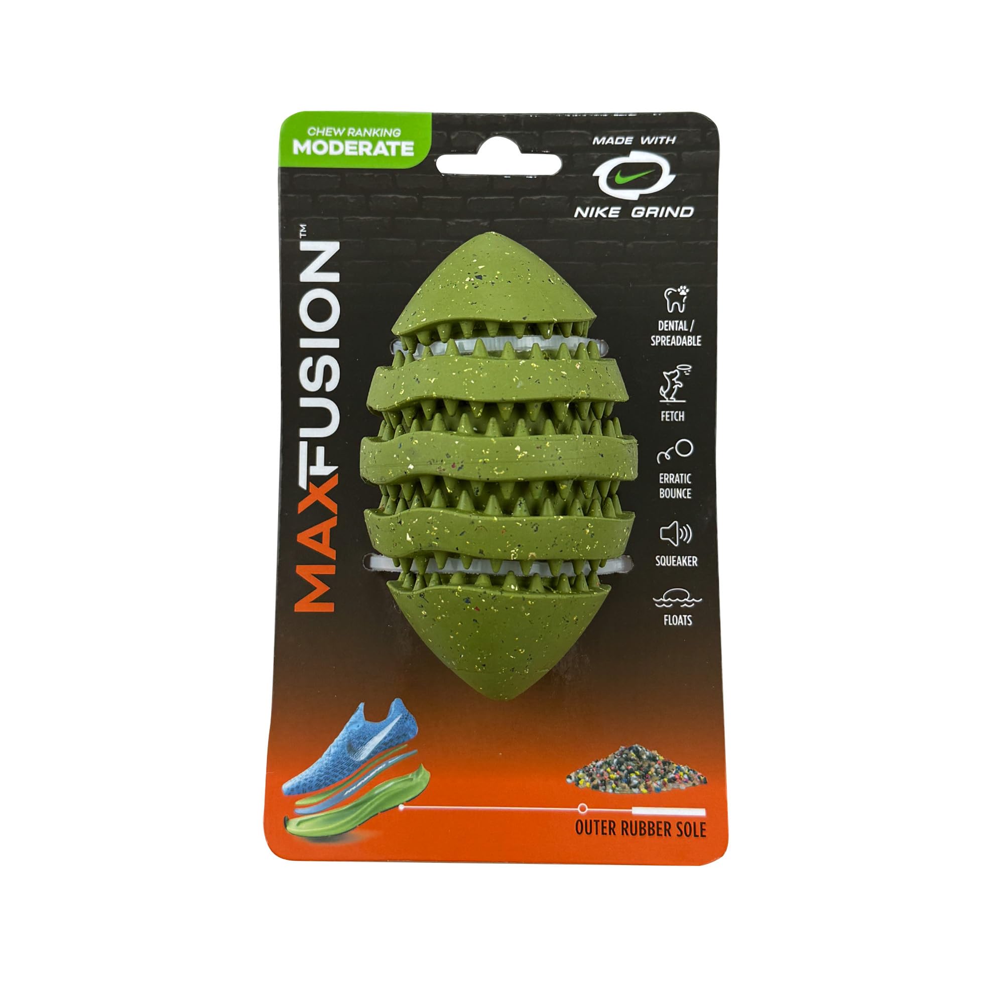 Max Fusion With Nike Grind, Arlee Spiro Football Treat Dispensing Dog Toy, Durable Dog Treat Toy, M