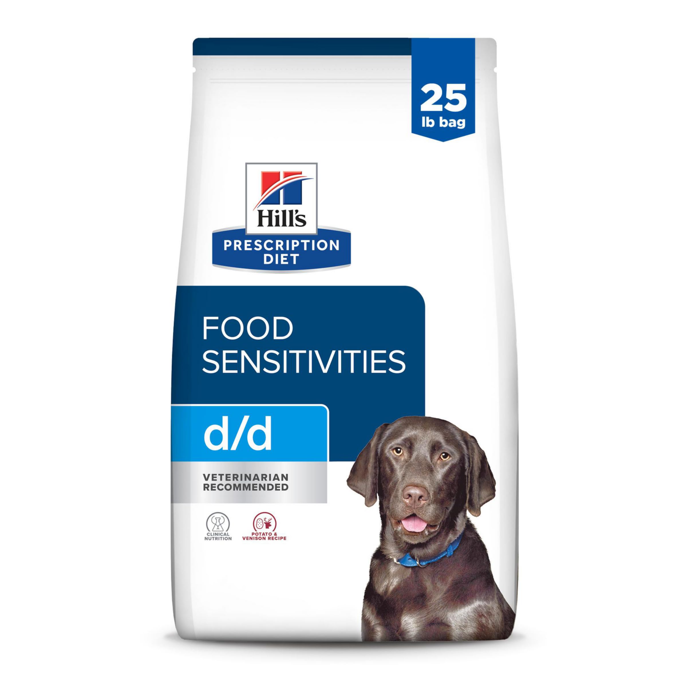 Hills Prescription Diet d/d Food Sensitivities Grain Free Potato & Venison Flavor Dry Dog Food, Veterinary Diet, 25 lb. Bag