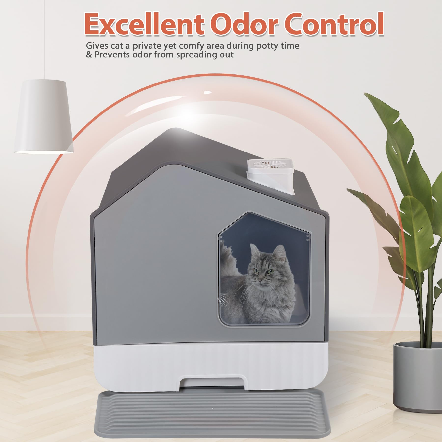 Extra Large Enclosed Cat Litter Box With Mat And Litter Scoop, Odorless Toilet Anti-Splashing Kitty Litter Pan Covered Hooded Ca
