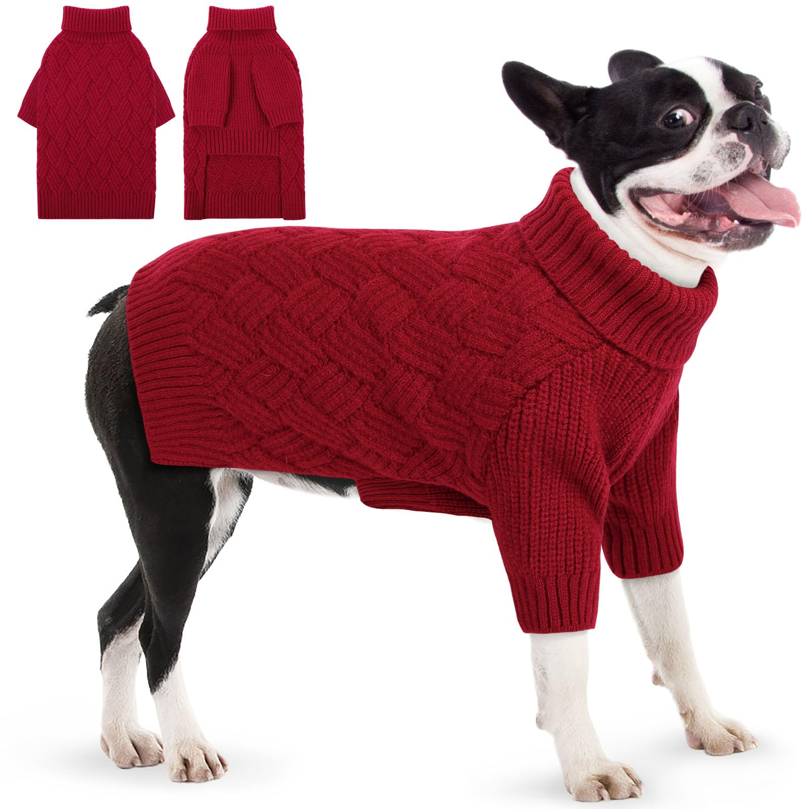 AOFITEE Dog Sweater, Warm Dog Sweaters for Large Dogs, Large Dog Christmas Sweater, Turtleneck Girl Dog Sweater, French Bulldog 