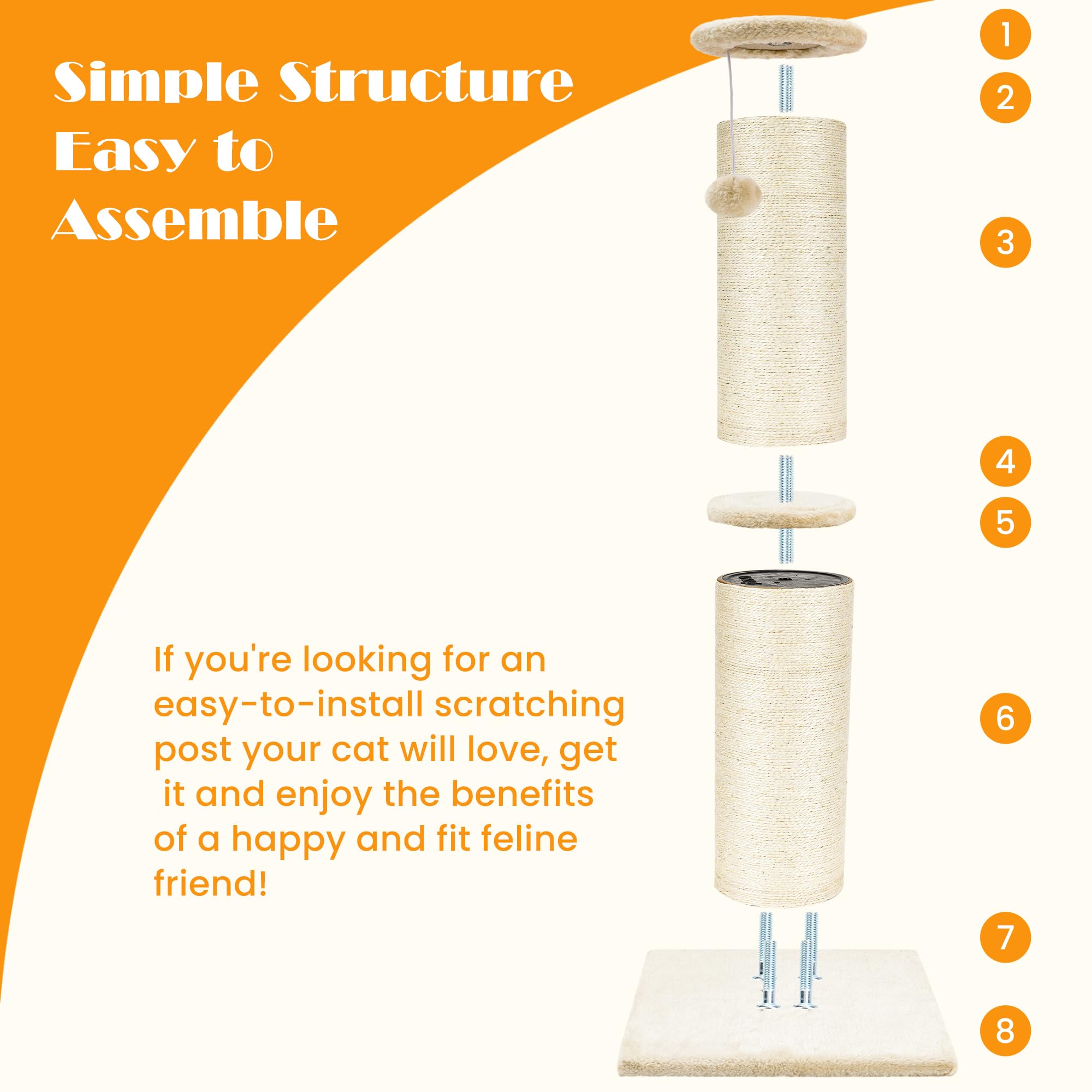 Pawscrat Cat Scratching Post 32 Inch High, 5.5 Inch Large Diameter Natural Sisal Cat Scratch Post, Scratch-Resistant And Durable