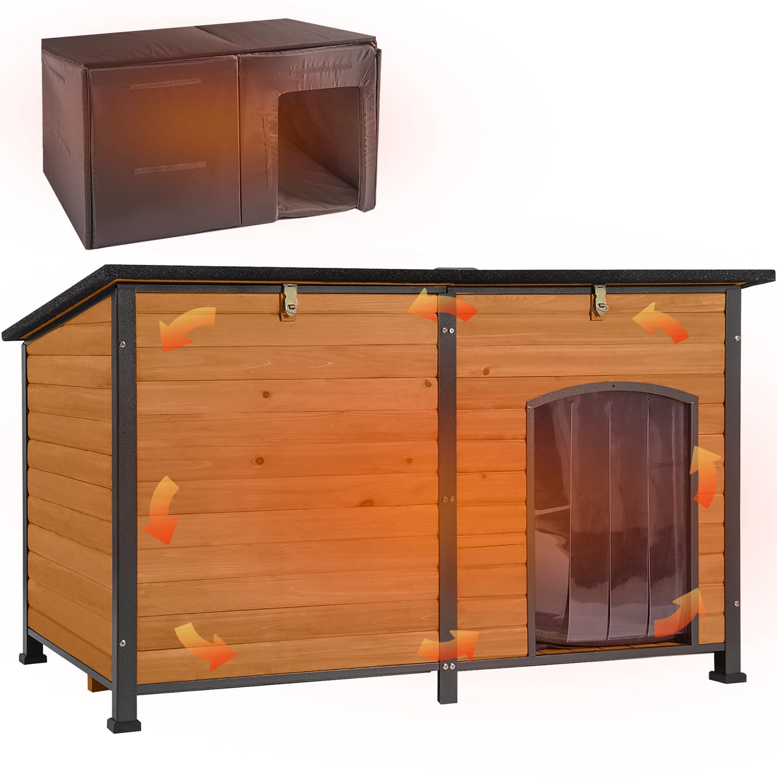 Aivituvin Dog House Outdoor 59' Extra Large Insulated Dog Kennel With Movable Insulation Liner,All-Around Iron Frame