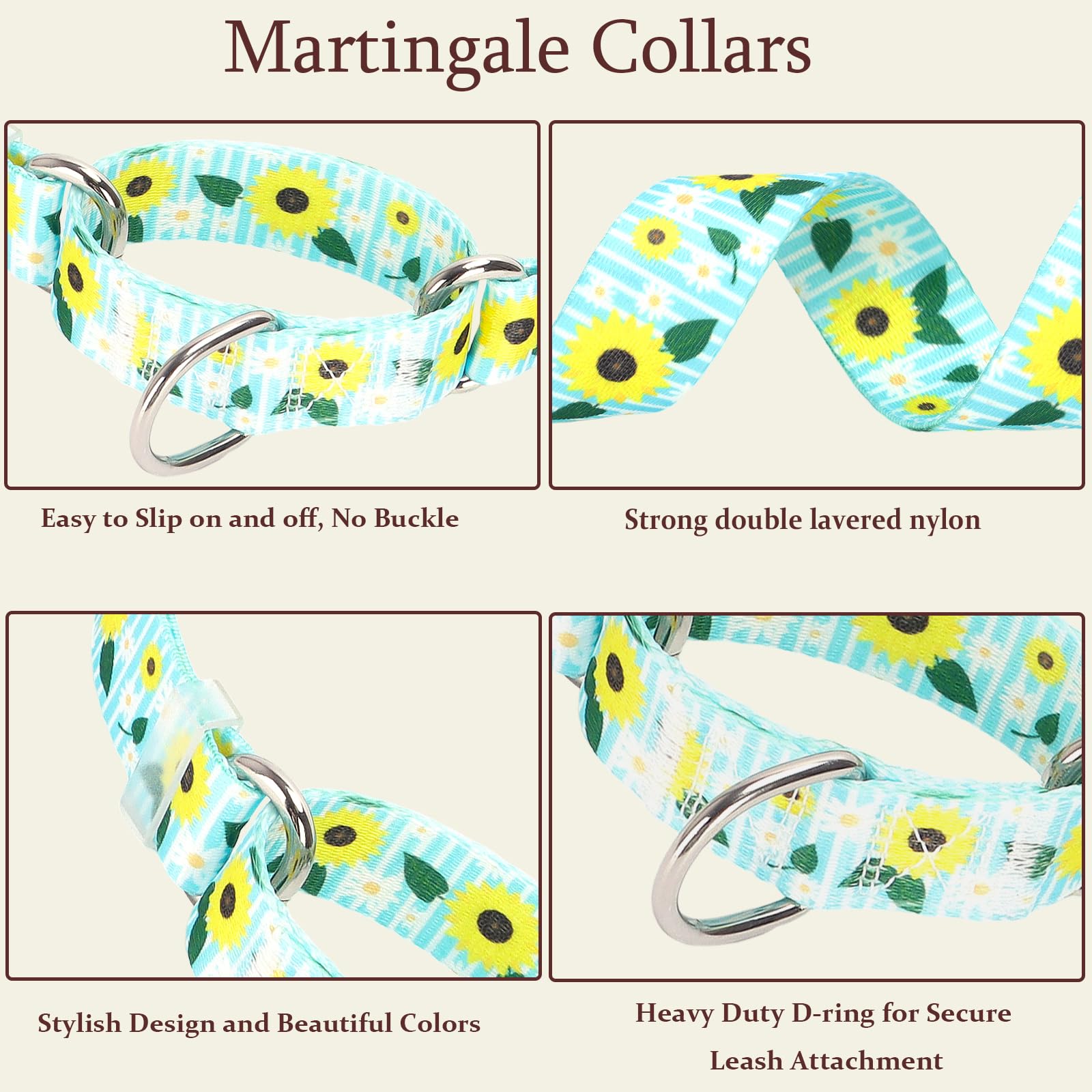 Martingale Collar For Dogs, Adjustable Soft Nylon Dog Collars With Special Design Sunflower Patterns For Small Medium Large Dog(