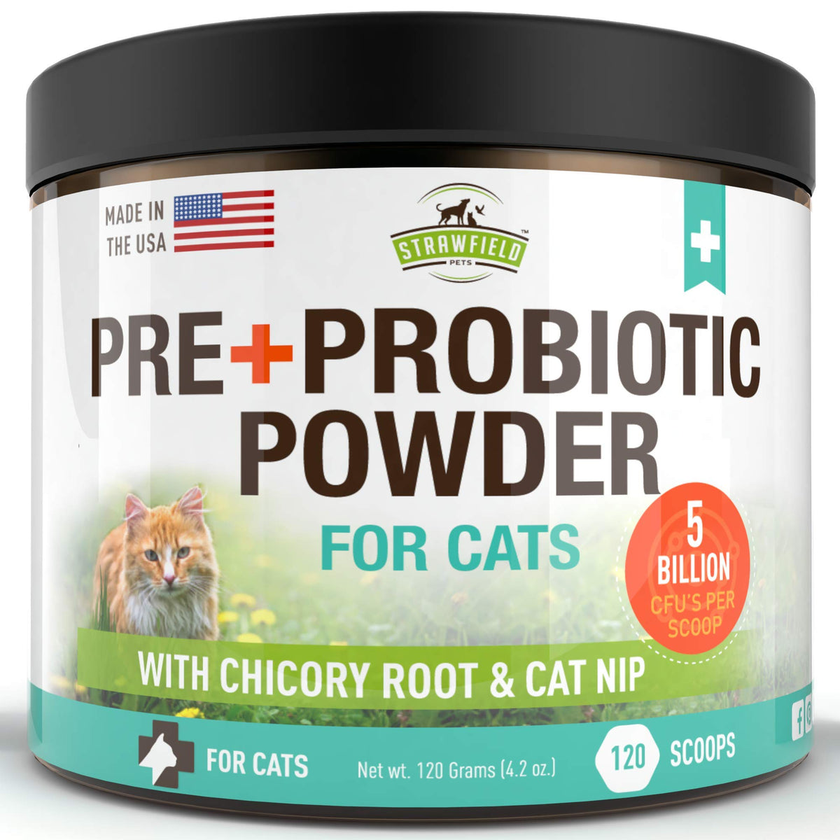 Strawfield Pets Prebiotic + Probiotics For Cats Supplement Powder | Cat Probiotic And Digestive Enzymes For Gut Health, Gas Relief, Bad Breath, Diarrhea, Constipation & Digestive Support