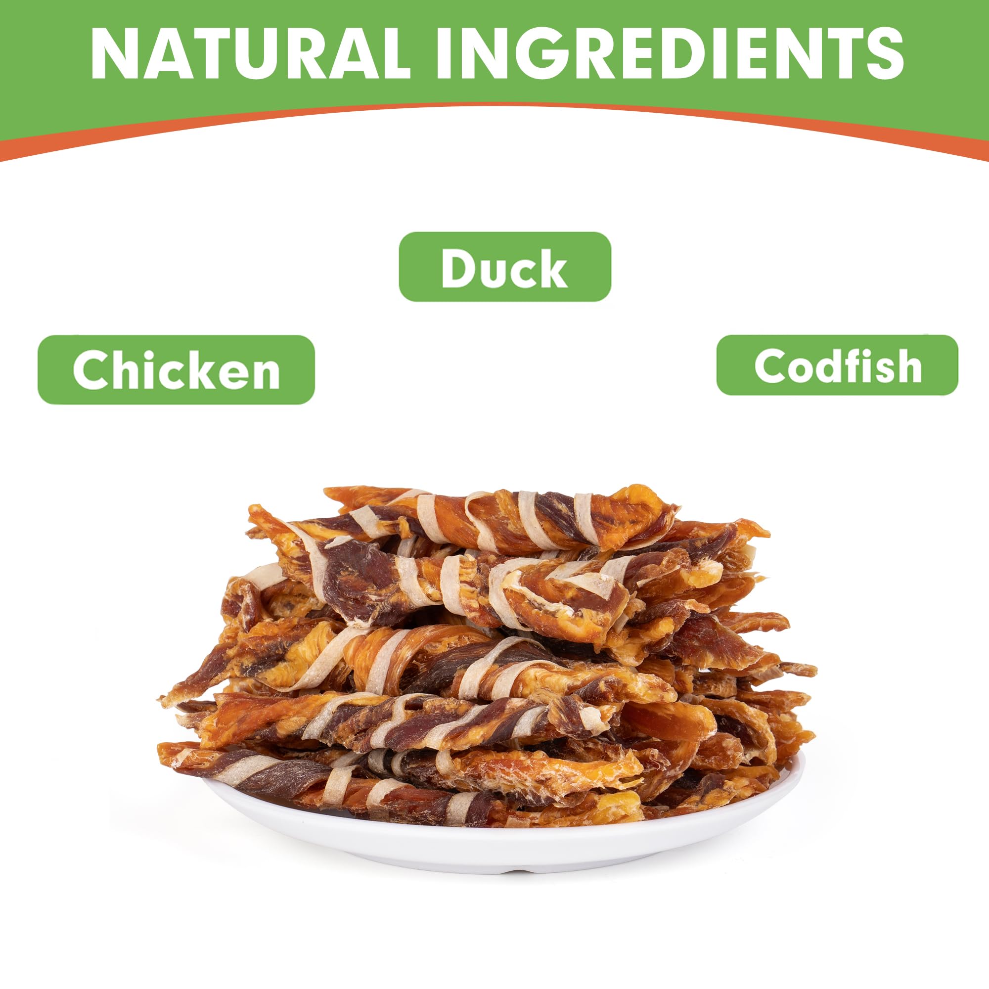 MON2SUN Dog Treats, Triple Flavor Jerky Twist Sticks, 4.5-5 Inch Chicken Duck and Codfish Sticks Chews for Small Dogs, Healthy S
