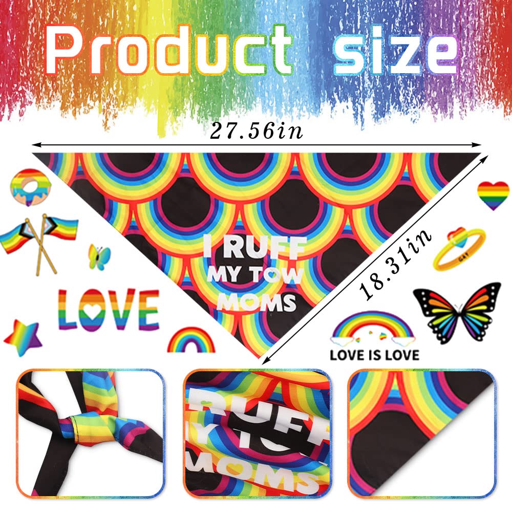 Alibbon 2 Pcs Gay Pride Dog Bandanas, Lgbt Rainbow Bandanas For Dogs, Lesbian Triangle Pet Scarves Bibs For Pride Month, Black R