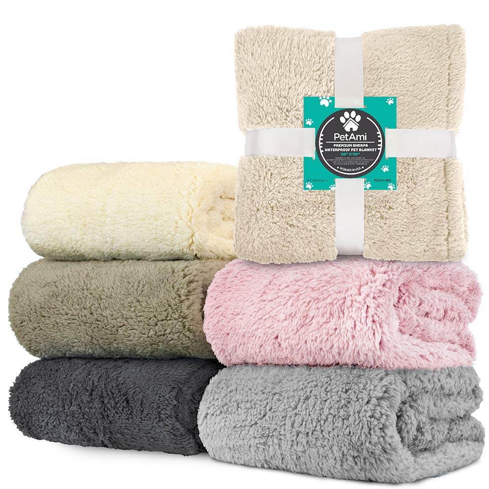 Petami Fluffy Waterproof Dog Blanket For Bed Large Dogs, Soft Warm Pet Sherpa Throw Pee Proof Couch Cover, Reversible Cat Blanke