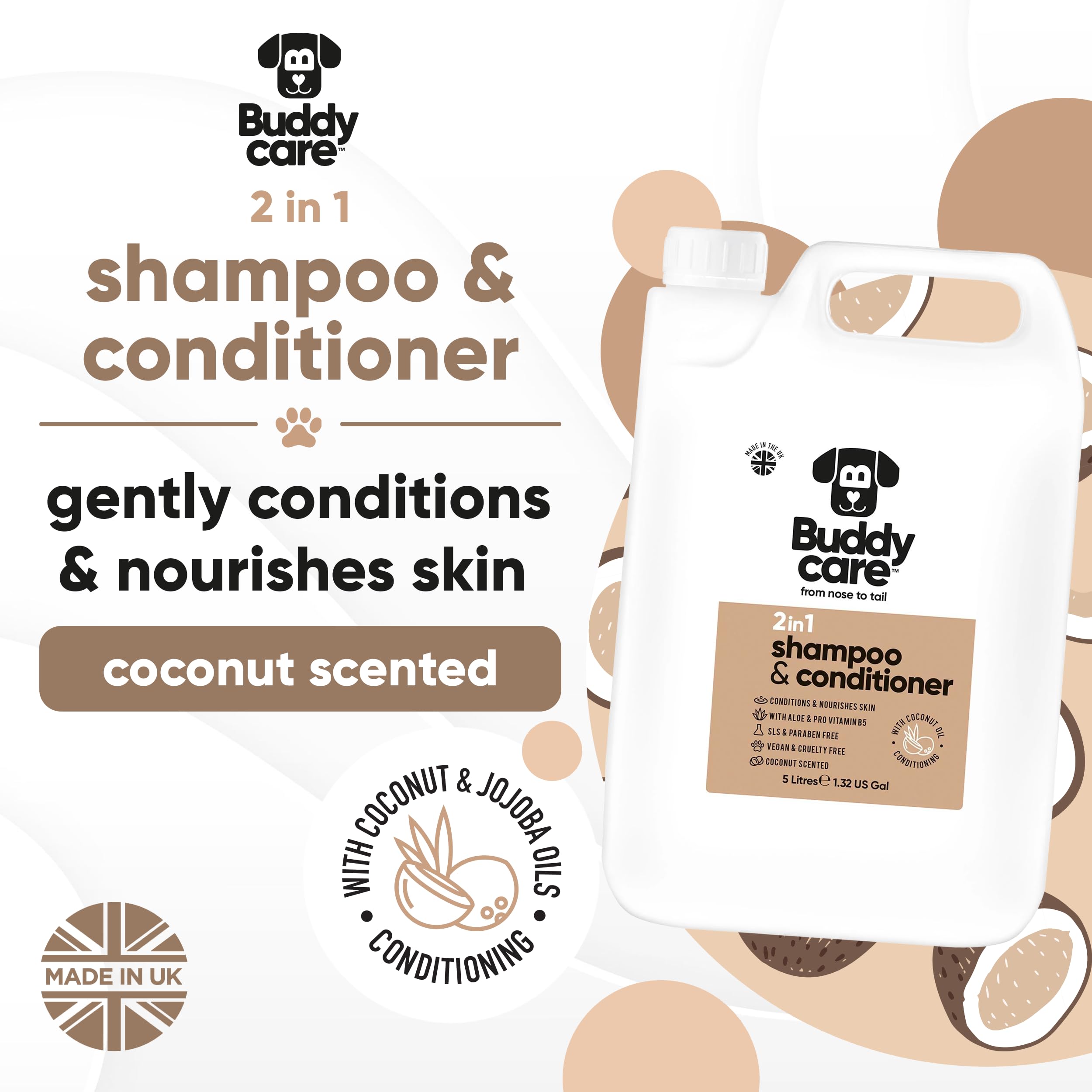 2In1 Dog Shampoo & Conditioner By Buddycare | Coconut Scented | With Aloe Vera And Pro Vitamin B5 (169.07Oz)