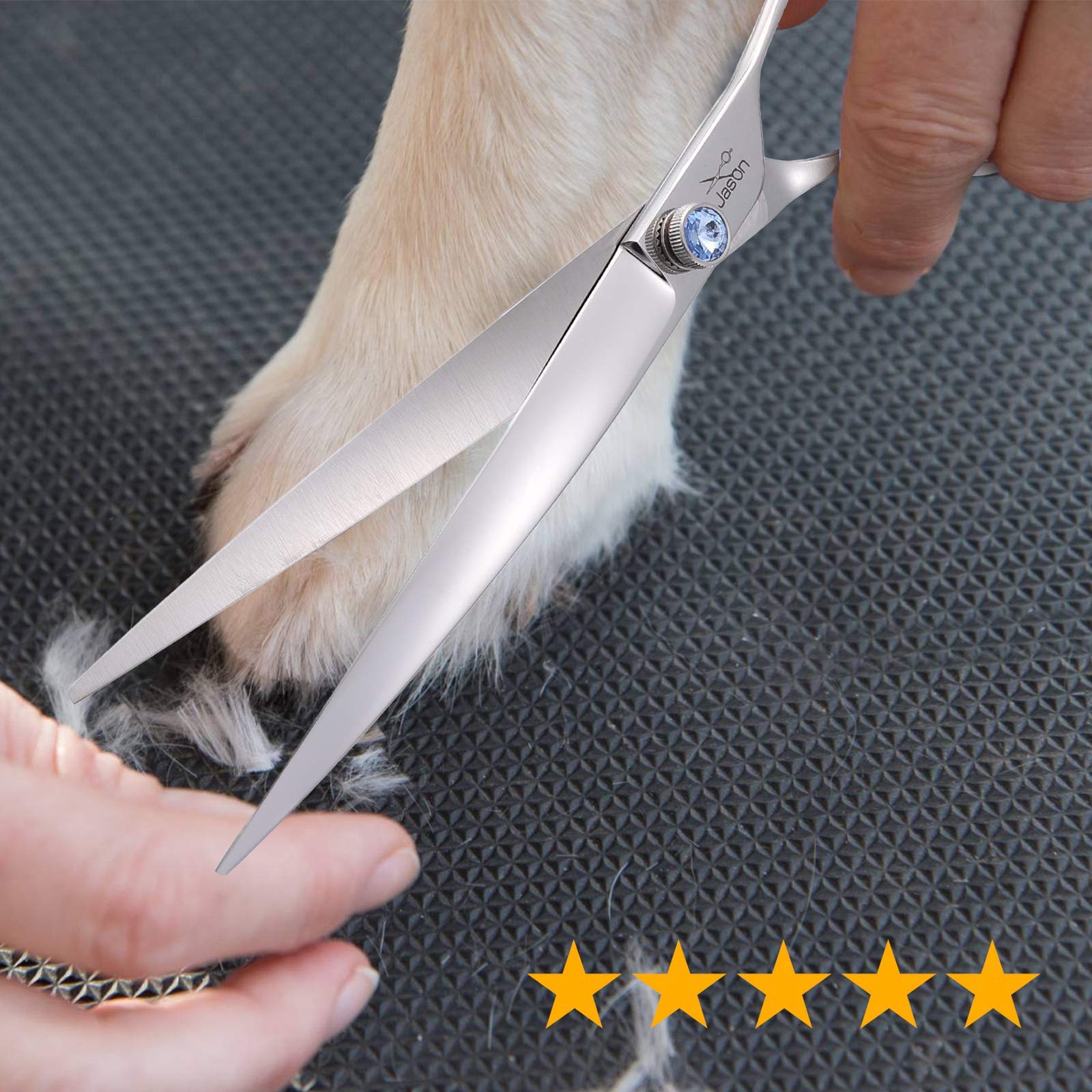 8' Curved Dog Grooming Scissors Ergonomic Pets Cats Trimming Shears With Offset Handle And A Jewelled Screw For Right Handed Groomers Long Sharp Comfortable Light-Weight