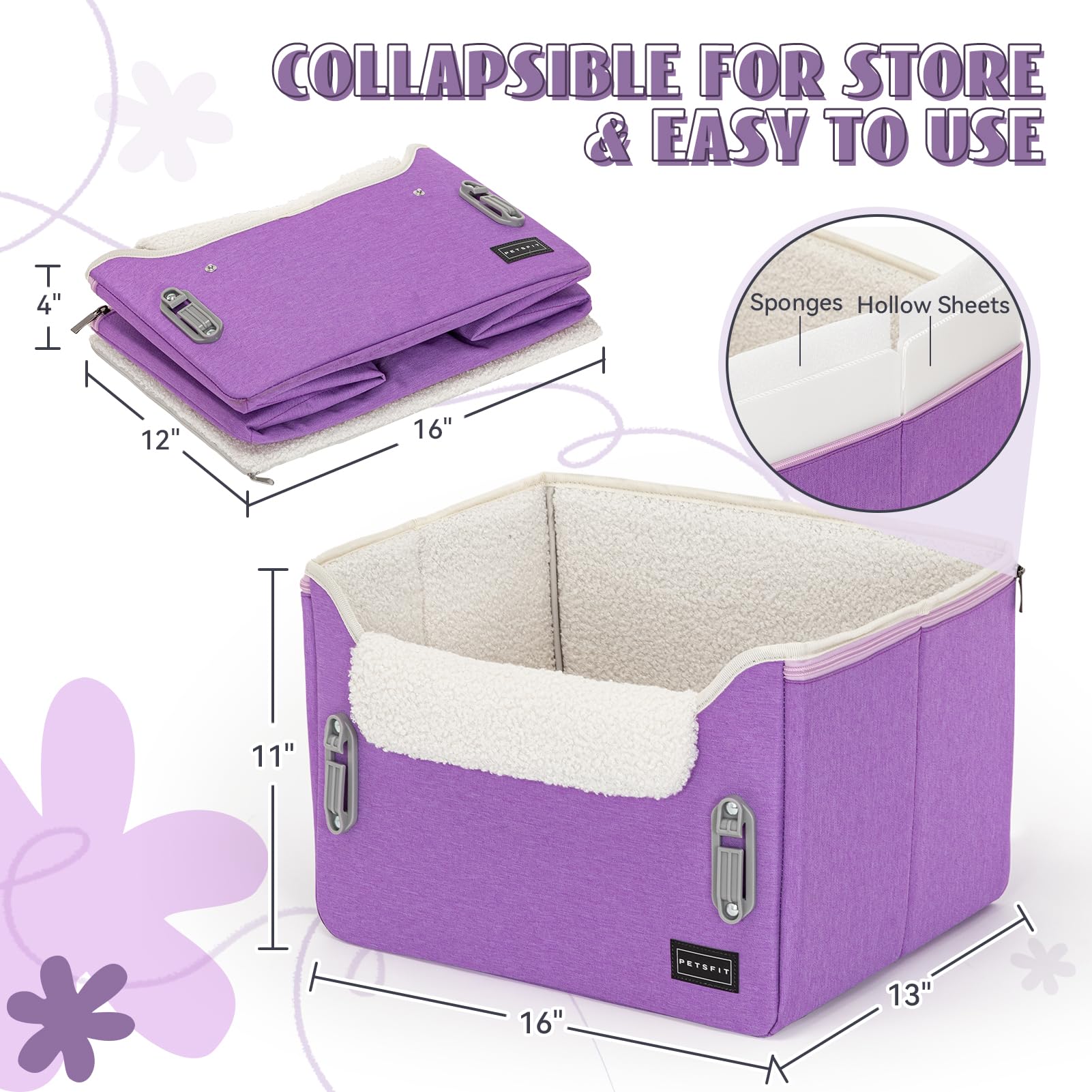 Petsfit Small Dog Car Seat, Puppy Portable Dog Booster Seat For Car With Clip-On Leash, Adjustable Straps Suitable For Small Pets Up To 25Lbs (Purple)