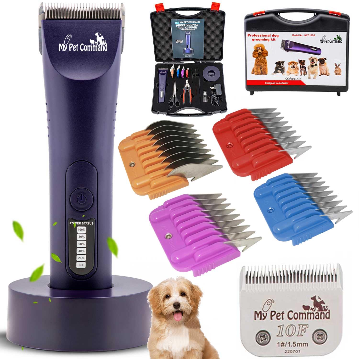 My Pet Command Professional Dog Grooming Clipper, Cordless Hair Trimmer, Brushless Motor, Heavy Duty Kit For Dogs Pets Cats, For