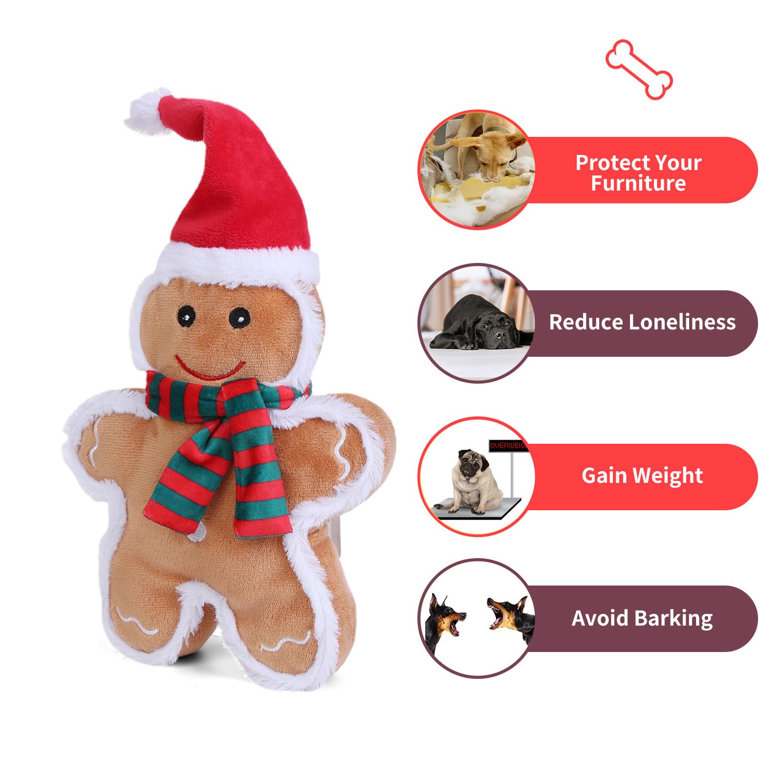 Dododola Squeaky Dog Toys Christmas Dog Toys With Crinkle Paper Cute Stuffed Gingerbread Man Gift Dog Plush Toys Chew Toys For S