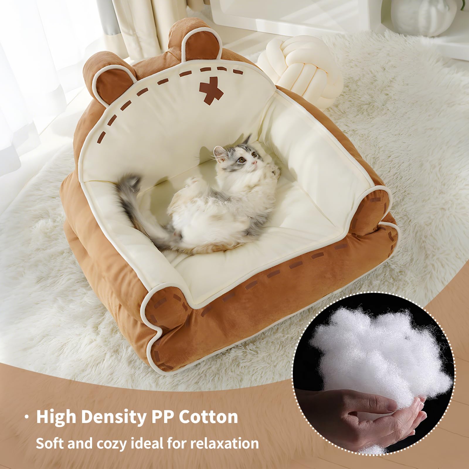 ?? Cat Couch Bed for Indoor Cats, Cute Couch for Pets, Shape Design Cat Sofa Bed with Bear Ear, Fluffy Pet Beds with Non-Slip Bo