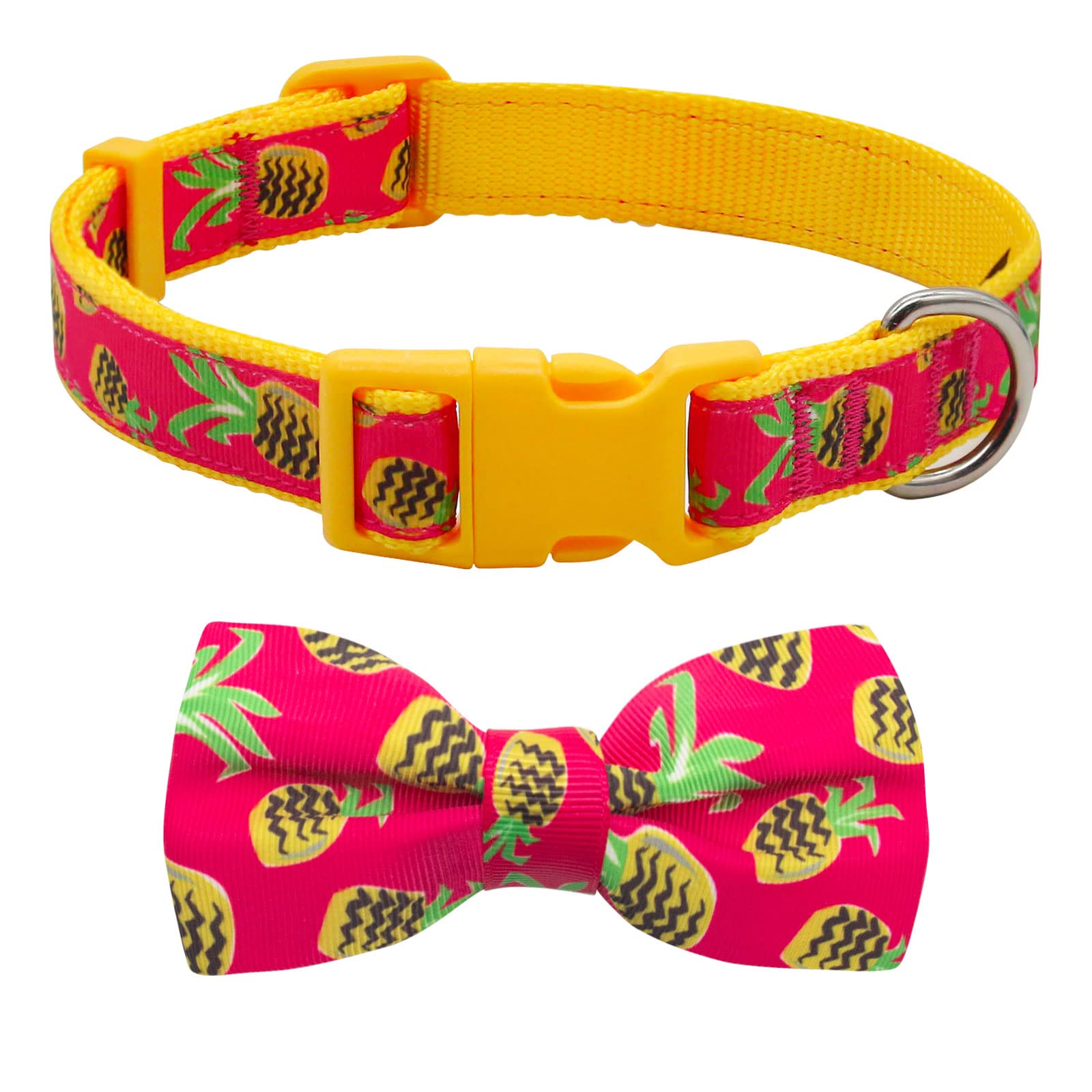 Azuza Pineapple Bowtie Dog Collar, Soft & Comfy Dog Collar With Bow, Fun Patterns & Bright Color For Extra Small Dogs