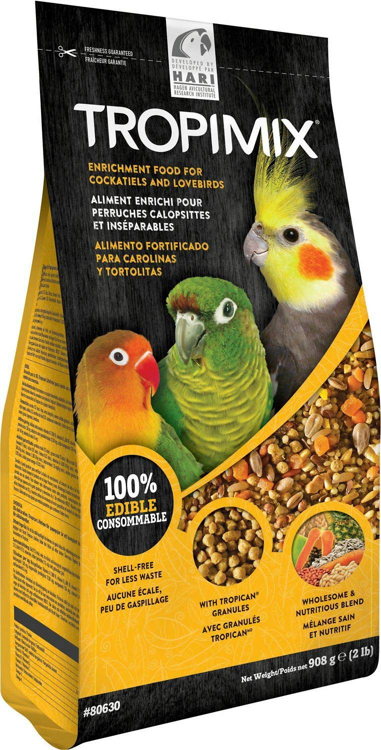 Hari Hagen Tropimix Enrichment Food for Cockatiels & Lovebirds, 2 lb. - HARI Parrot Food with Seeds, Fruit, Nuts, Vegetables, Gr