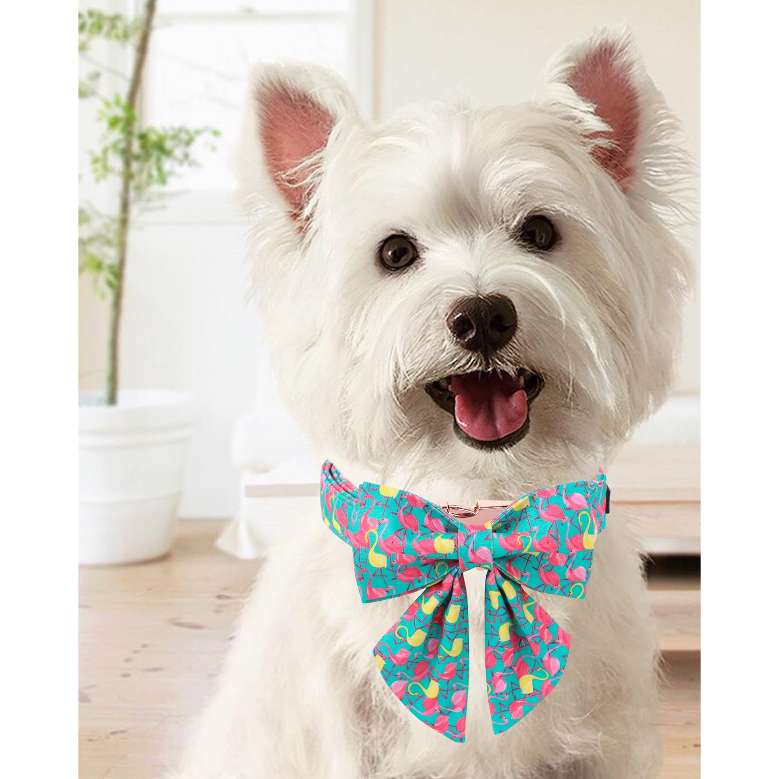 Unique Style Paws Dog Collar With Bowtie, Cute Flamingo Dog Collars Adjustable Puppy Collar For Small,Medium,Large Dogs