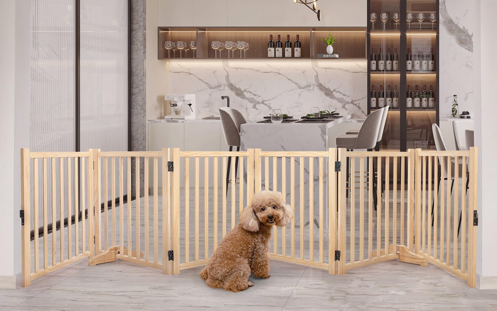 YOCAN Wooden Freestanding Dog Gates for The House,Dog Gates for Doorways, Stairs,Wood Dog Fences Indoor Pet Gate,Step Over Fence