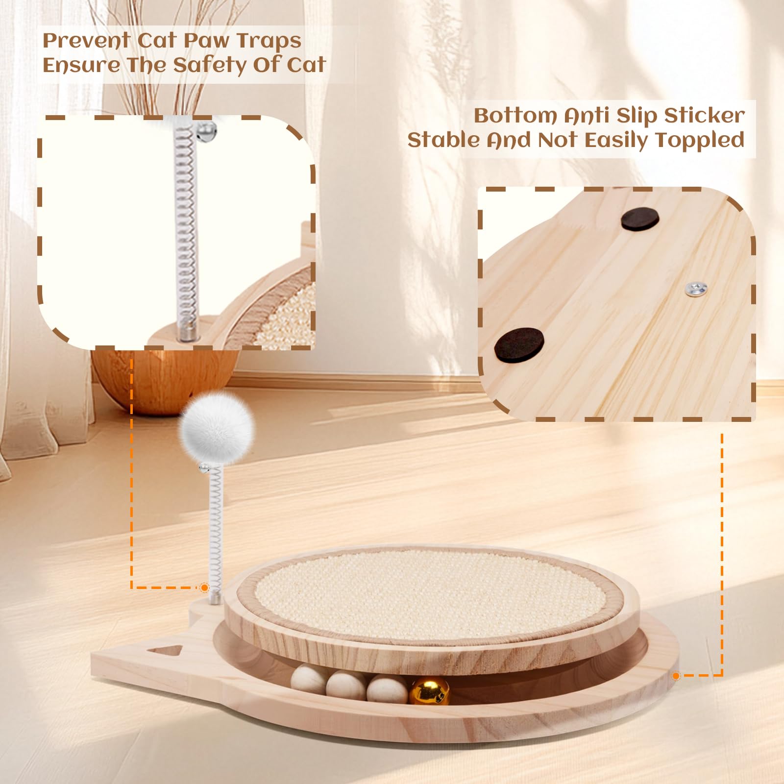 Cat Scratcher Board With Natural Sisal,Interactive Cat Kitten Kitty Toys With Ball Track Spring Ball For Bored Indoor Adult Cats