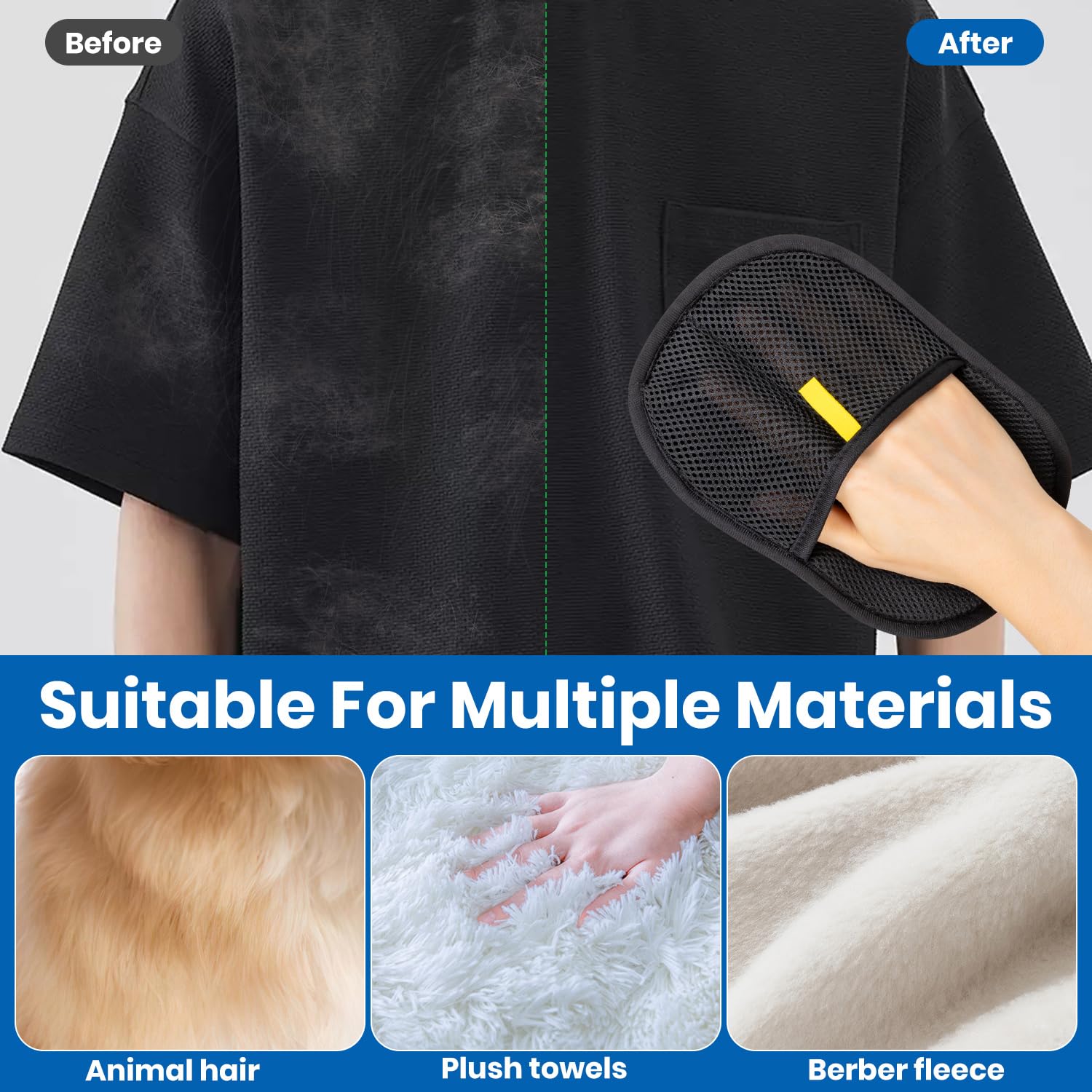 Pet Hair Removal Glove, (2Pcs+Brush) Electrostatic Gloves Pet Hair, Reusable Cat Hair Remover Glove, Furniture, Carpet, Car Seat