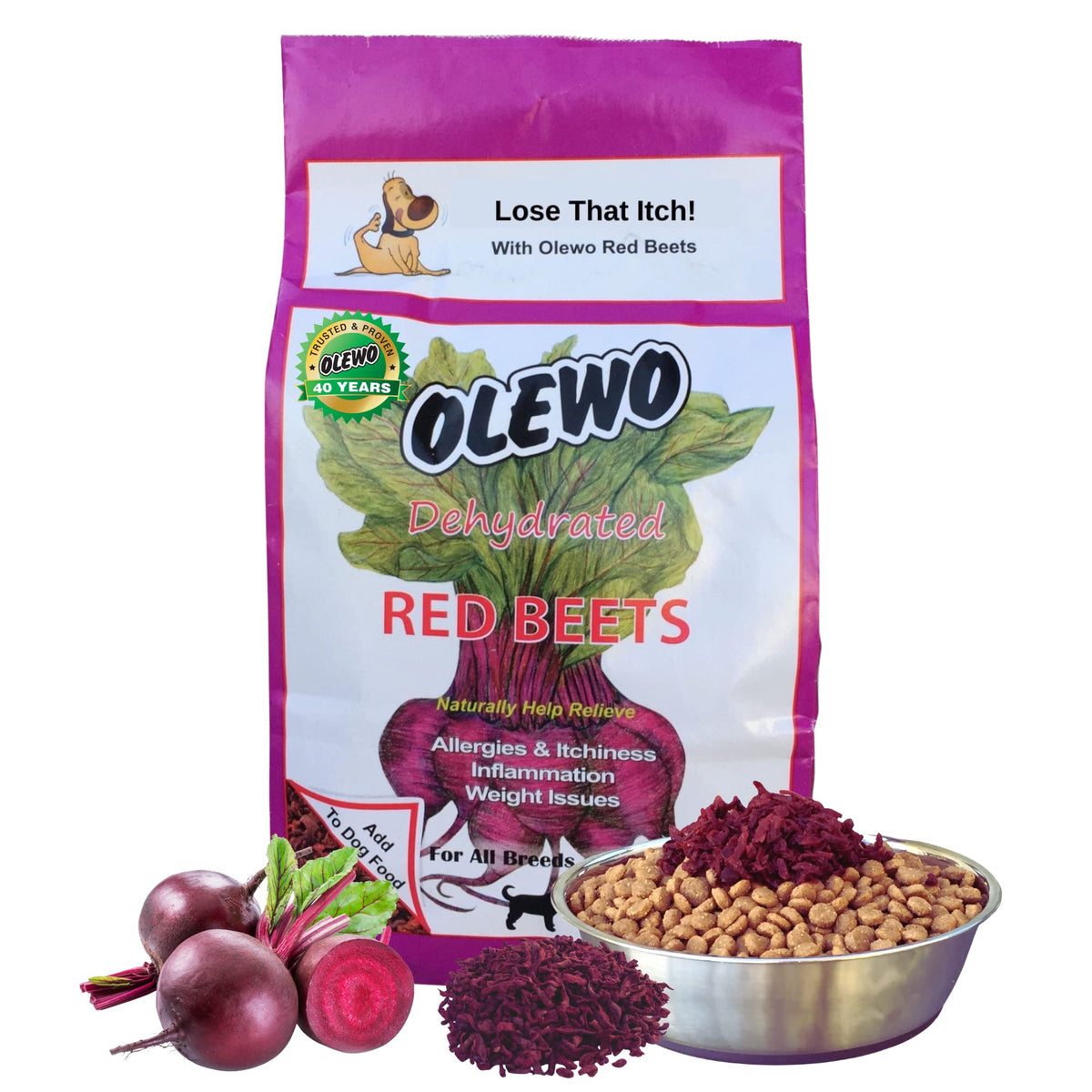 Olewo Original Red Beets For Dogs - Natural Anti Itch For Dogs, Dog Food Topper, Immune, Cleansing, Skin & Coat Support, Dehydrated Whole Food Dog Multivitamin, Fiber For Dogs, 2.2 Lbs