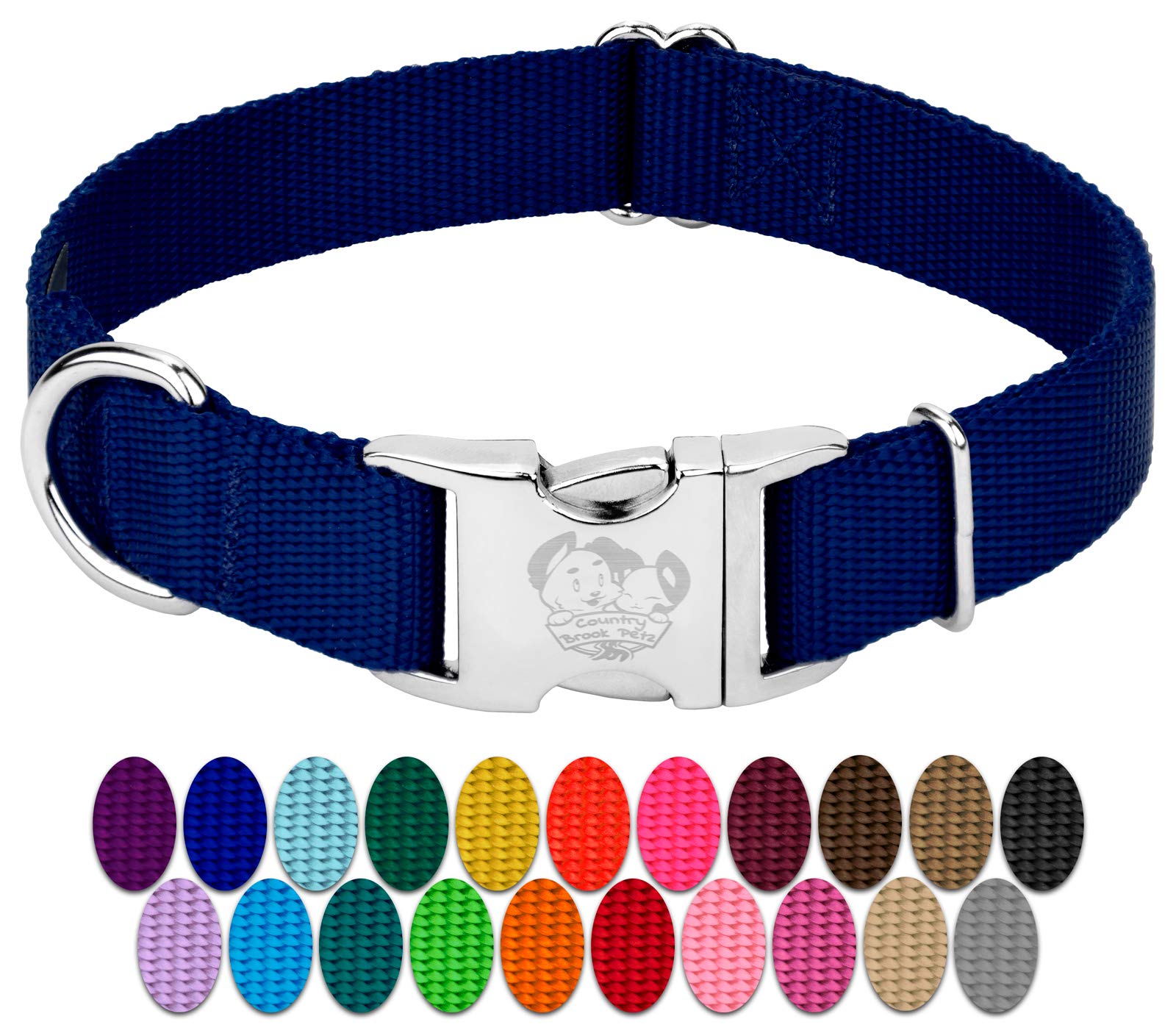 Country Brook Design - Vibrant 30+ Color Selection - Premium Nylon Dog Collar With Metal Buckle (Extra Large, 1 Inch, Royal Blue)