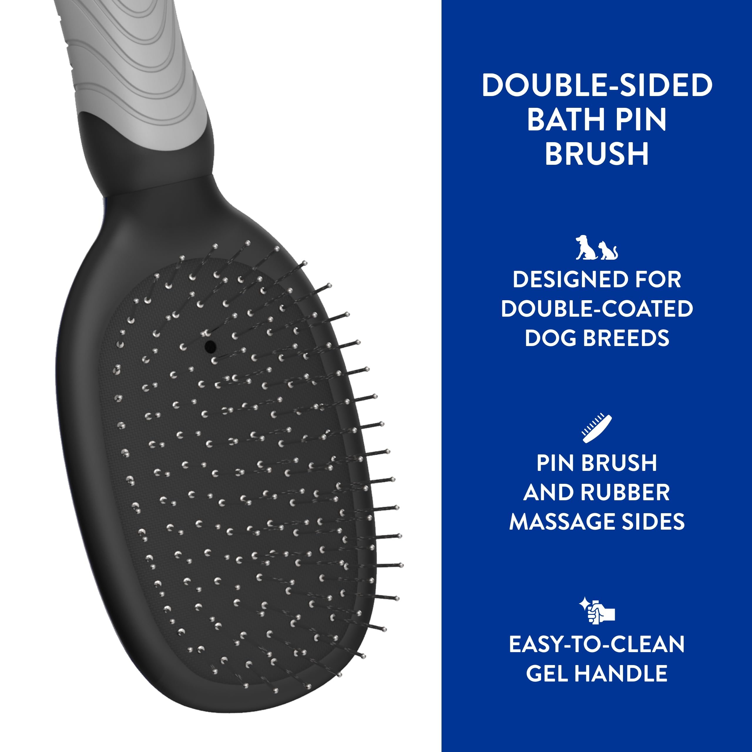 WAHL Professional Double Sided Bath Pin Brush for Dogs, 1 Count, Rubber, Black and Gray, Model #858477, Ideal for Akitas, Huskies & Shepherds