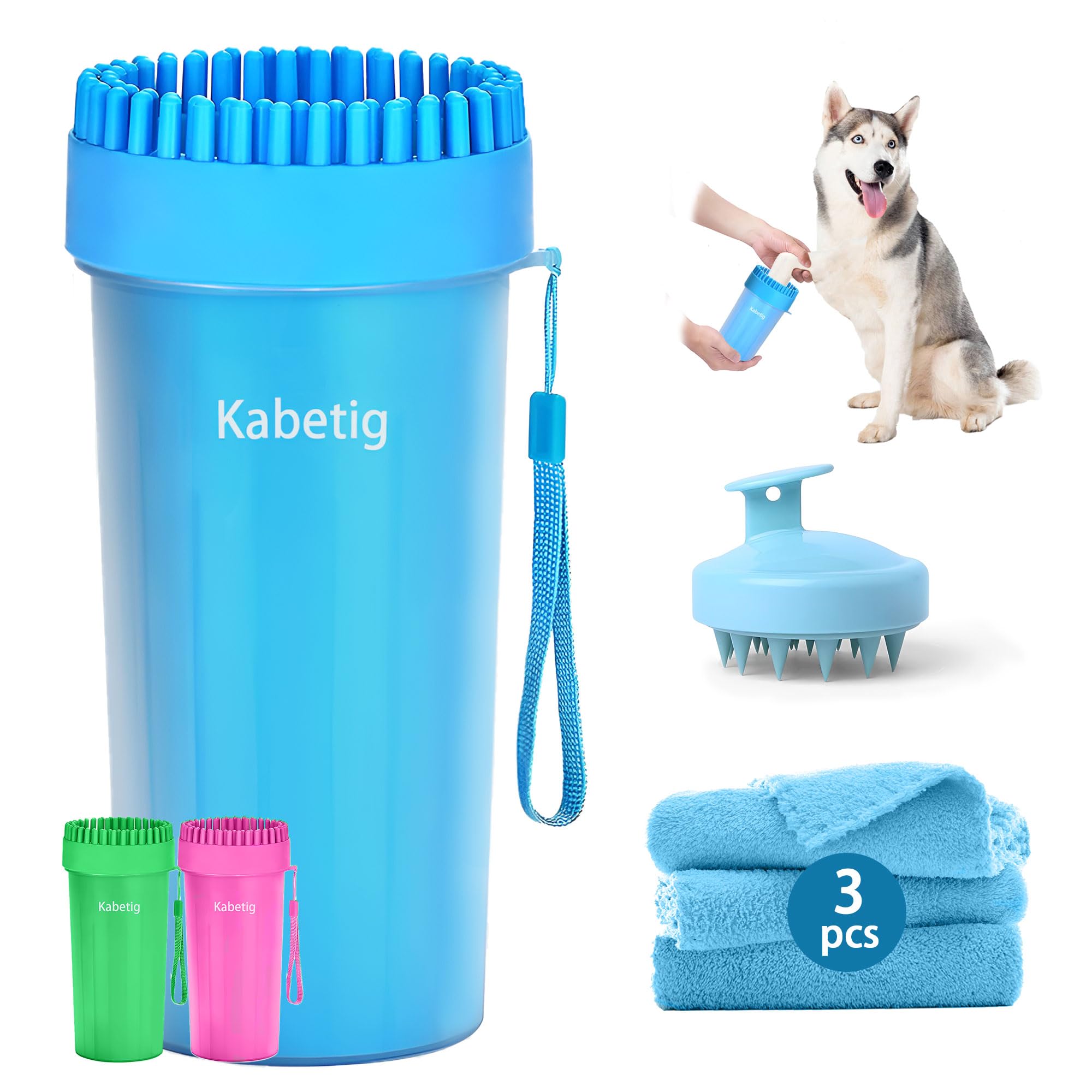 Kabetig Dog Paw Cleaner & Washer for Large/Extra Large Breeds - Muddy Paws Easy Cleaning Cup for Big Dogs - Includes 3 Absorbent