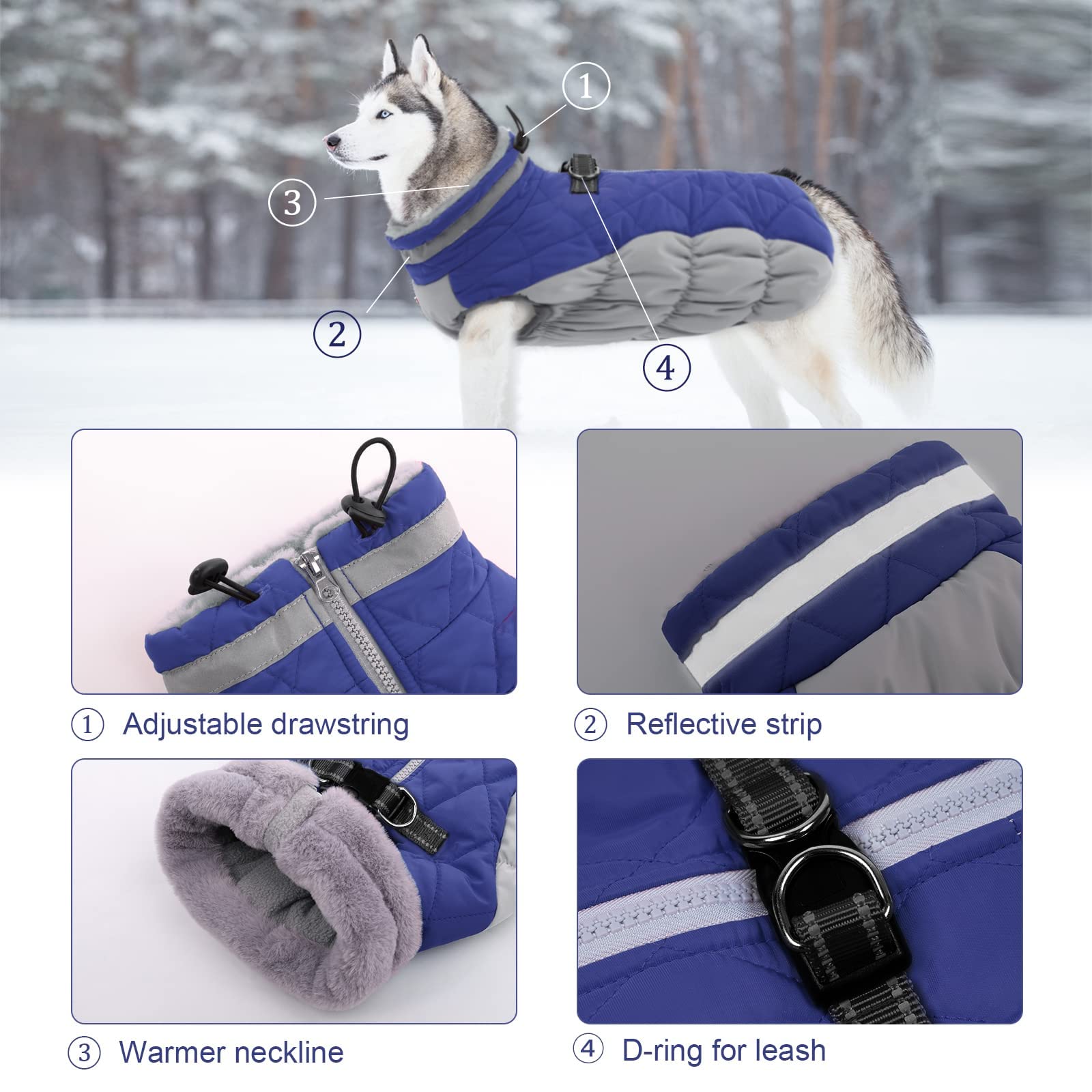Lelepet Warm Dog Winter Coat Waterproof Dog Jacket With Harness Built In, Reflective Fleece Vest, Adjustable Neckline, Zippered