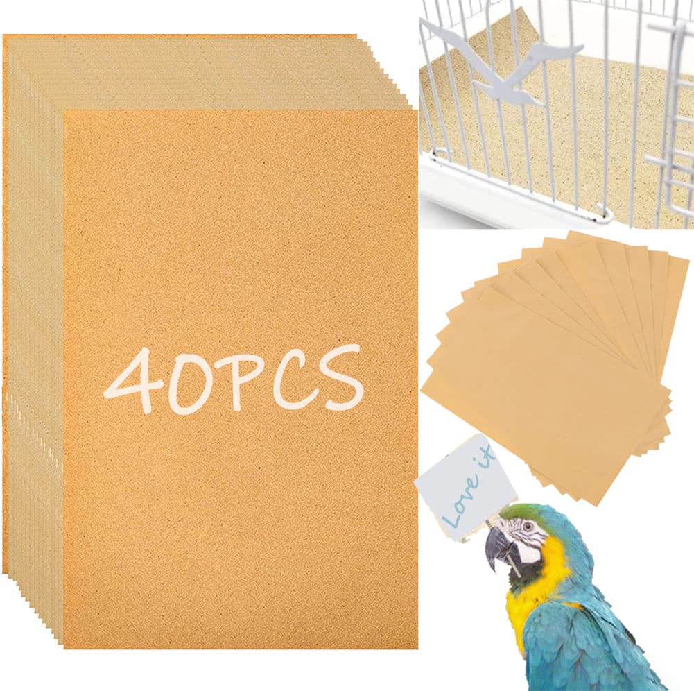 40Pcs Gravel Liner Paper For Bird Cage,11X17 In Bird Cage Liner Paper-Gravel Paper Special For Bird Cage In Sea Sand,Parrot Cage